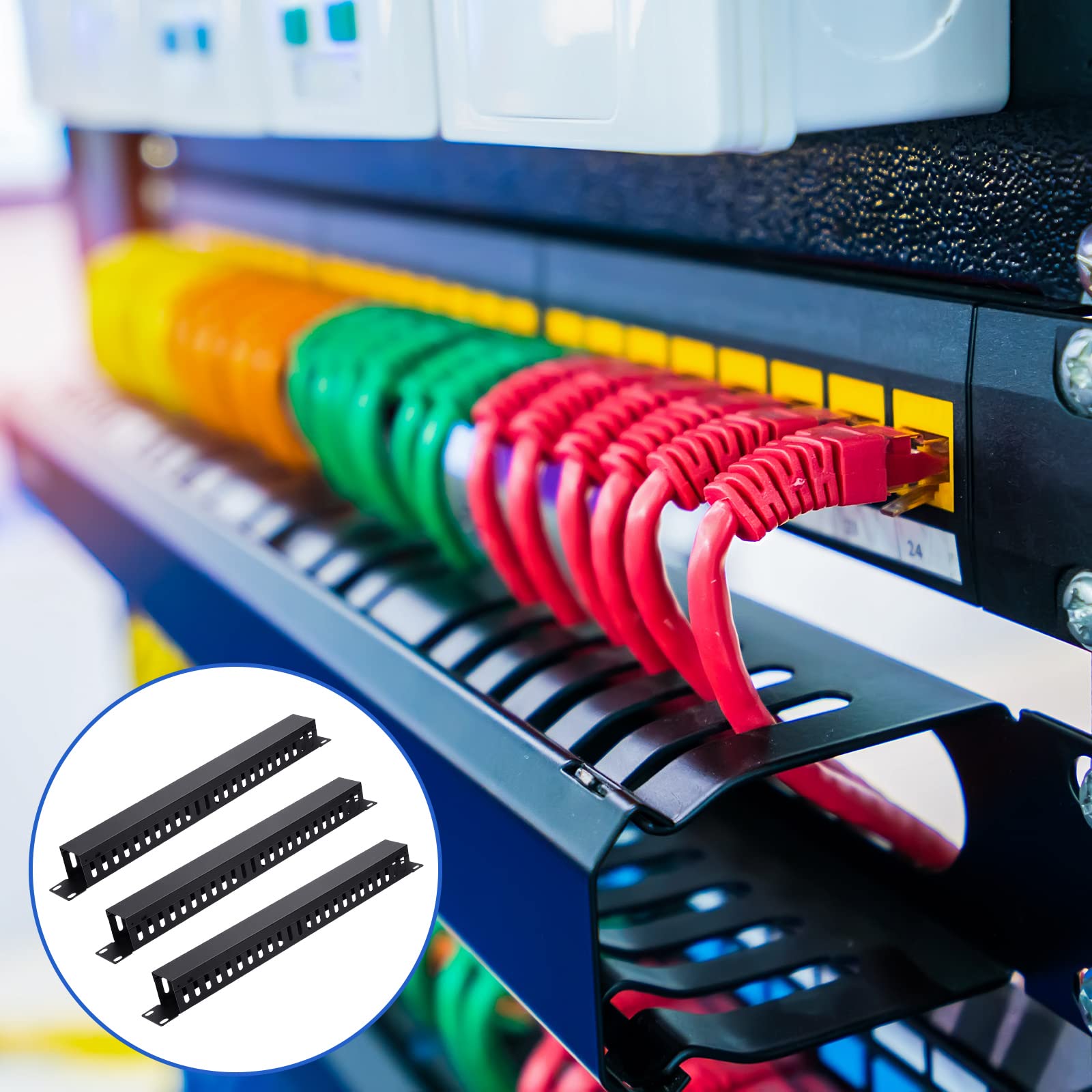 8 Pieces 19 Inch Cable Manager 1U 24 Slot Horizontal Rack Mount Cable Rack Server Rack Cable Management Cable Organizer Raceway