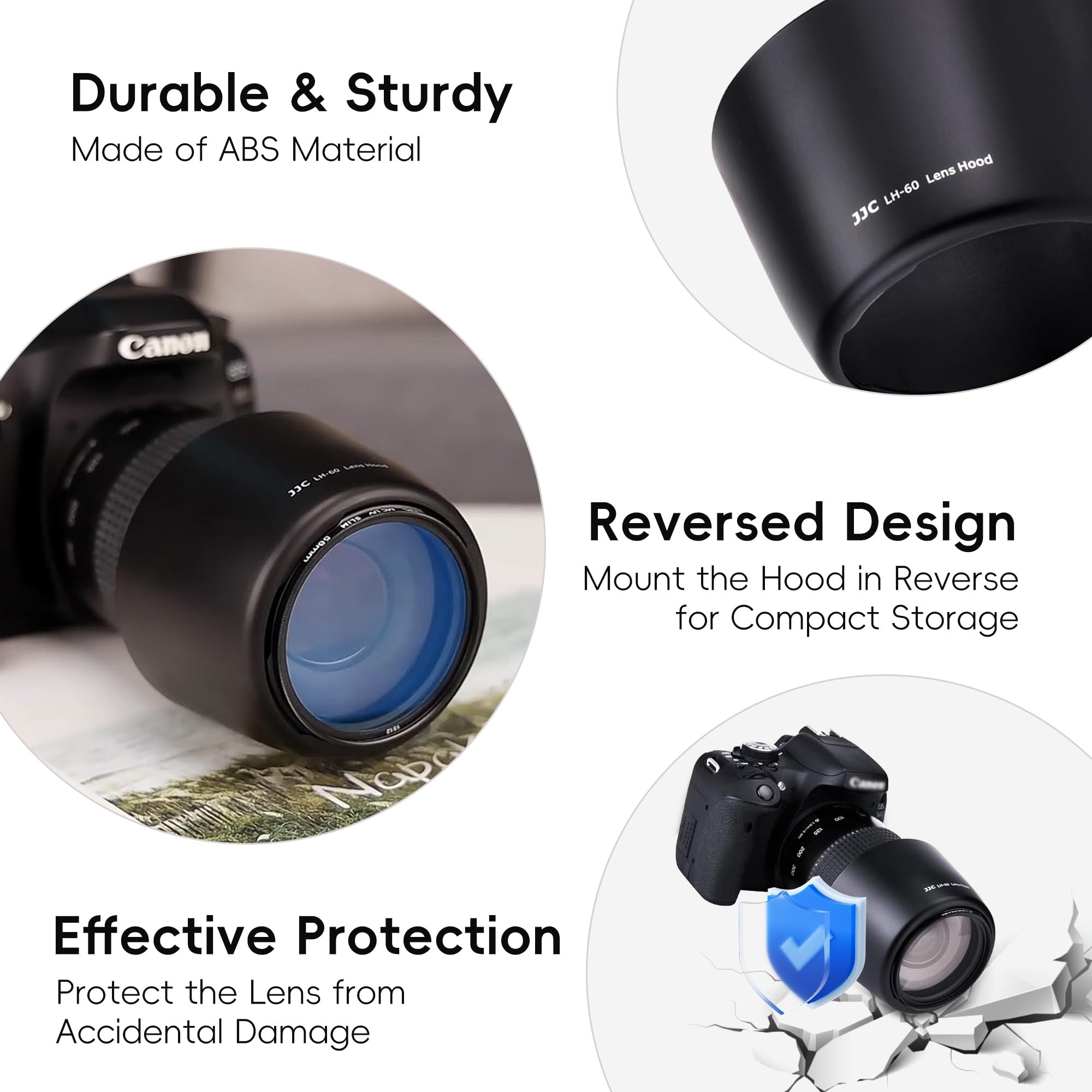 Reversible Lens Hood Shade Protector For Canon Ef 75 300Mm F/4 5.6 Iii Usm & Ef S 55 250Mm F/4 5.6 Is Ii Lens Replaces Et 60 On