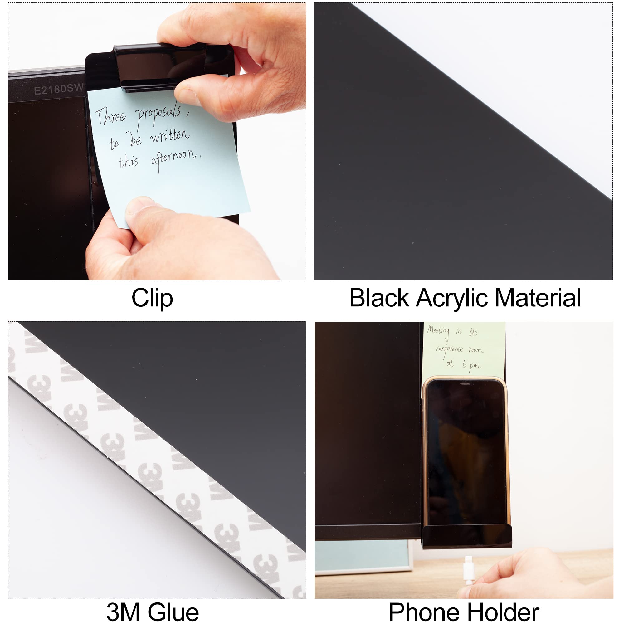 Yocoolfun 2 Pieces Black Computer Monitor Memo Board With Clip,Computer Monitor Sticky Note Holder Monitor Message Board With Ph