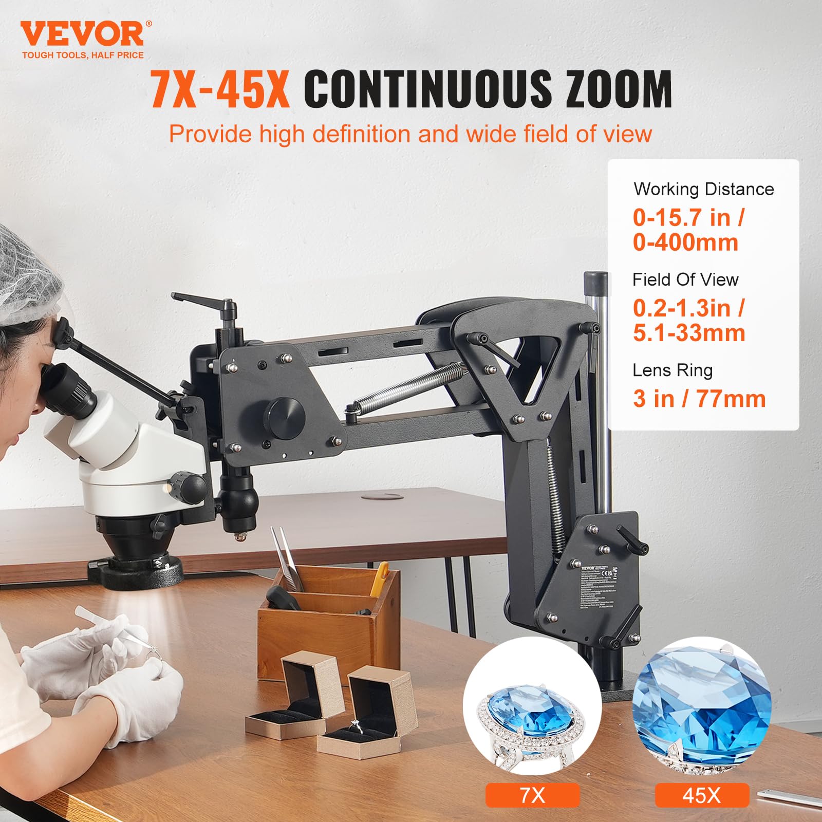 Vevor Multi Directional Microscope With Spring Bracket, 7X 45X Magnification Jewelry Microscope, Micro Jewelry Inlaid Stand With