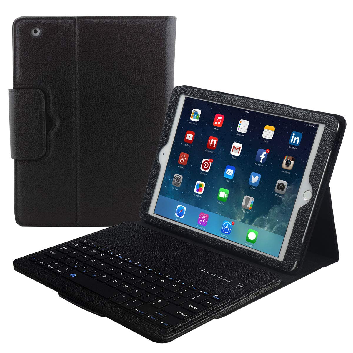 eoso Keyboard Case for Apple iPad 4th Gen 2012, iPad 3rd Gen 2012, iPad 2 2011 Folding Leather Folio Cover with Removable Blueto
