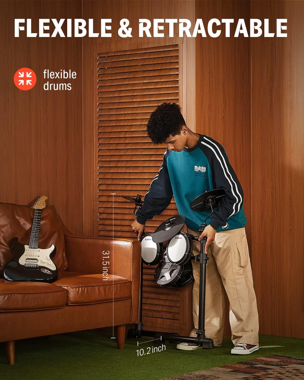 Donner Ded 80 Electronic Drum Set, Electric Drum Set For Beginner With 4 Quiet Mesh Drum Pads, 2 Switch Pedal, 180+ Sounds, Thro