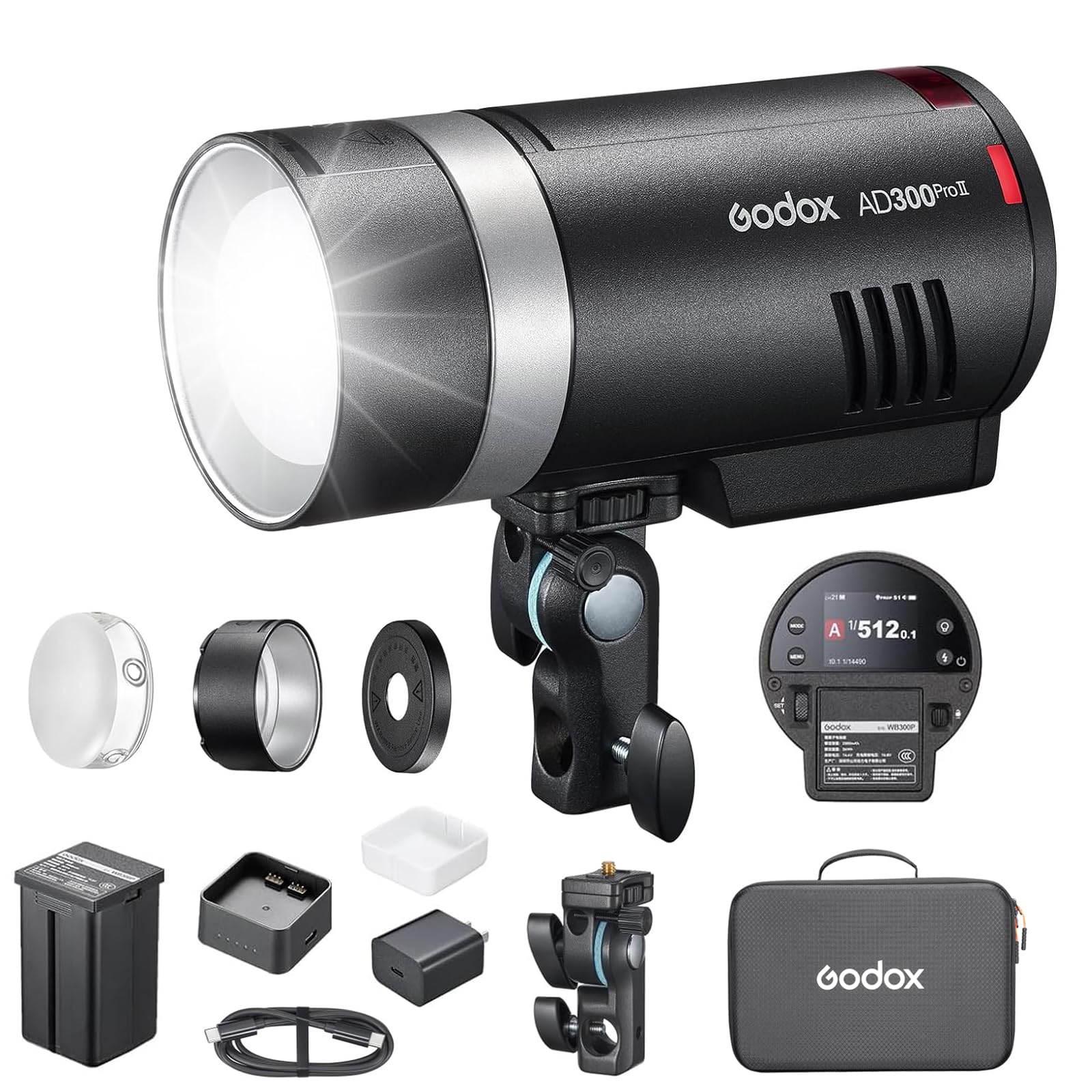 Godox Upgrade AD300Pro II AD300 Pro II AD300ProII Flashe, 300Ws 2.4G TTL 1/8000 HSS Monolight, One-tap Sync with X3 X3Pro, Bi-Co