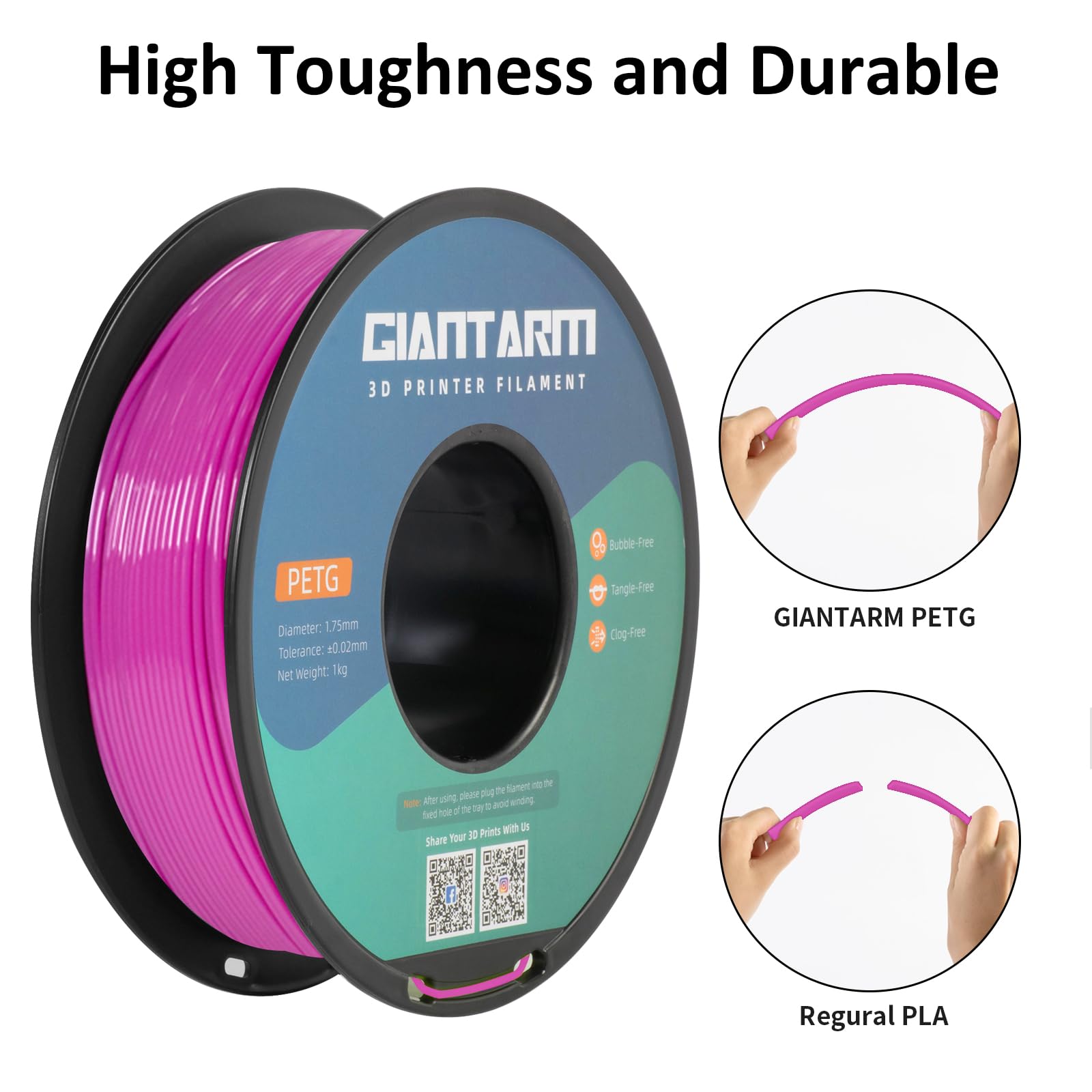 Giantarm Petg Filament 1.75, 3D Printer Filament Petg 1Kg(2.2Lb), Toughness Enhanced, Dimensional Accuracy +/ 0.02Mm, Vacuum Pac