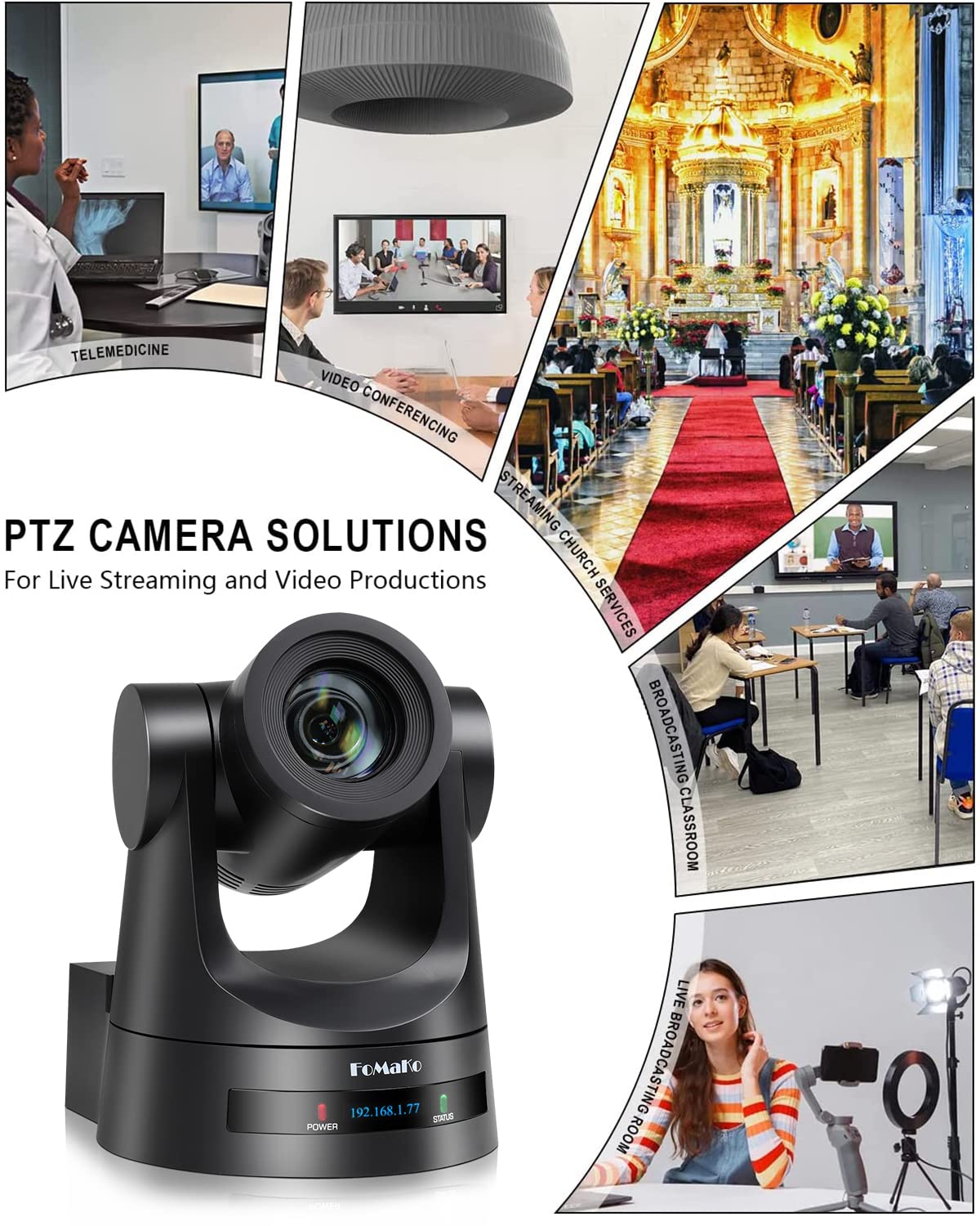 Fomako Ptz Camera Hdmi 20X Optical Zoom 3G Sdi Ip Live Streaming Camera, True To Life Colors, Poe Supports, Hdmi Ptz Camera For