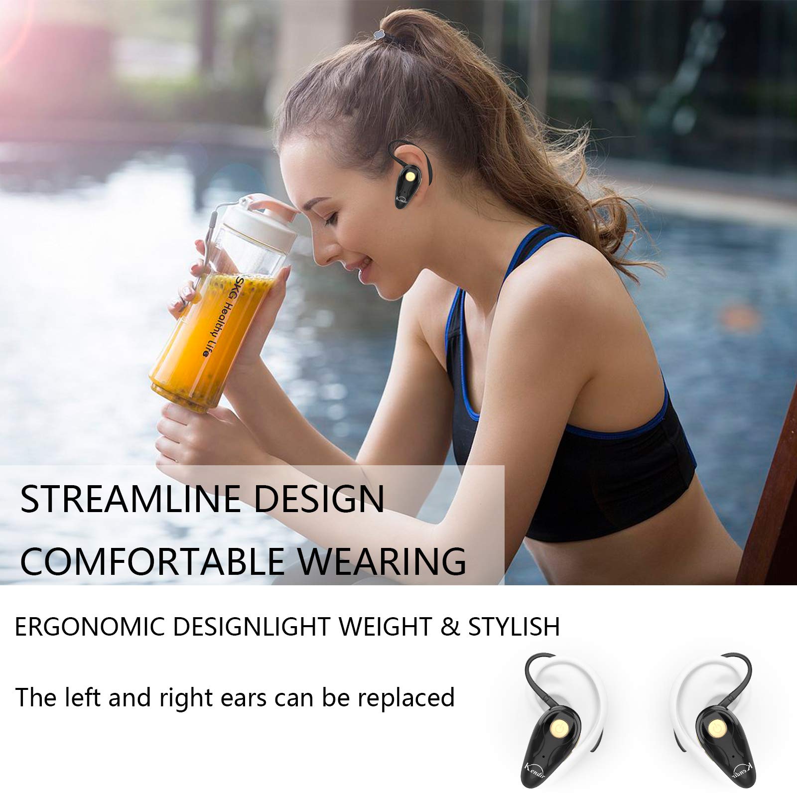 Kendir Bluetooth Headset, V5.0 Ultralight Wireless Headphone Cell Phone Earpiece With Mic Headsetcase,Volume Control, Handsfree