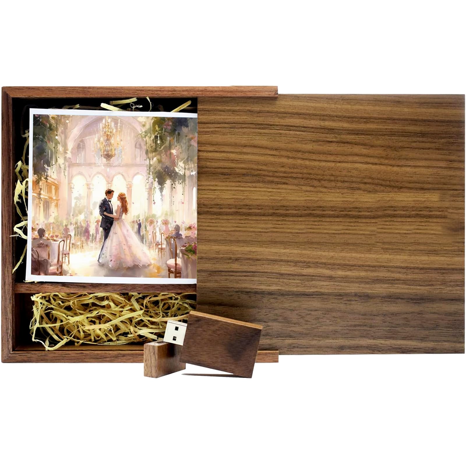 Wood Usb Flash Drive With Gift Box (6.73''X6.73''X1.38'') Tatmohik 32Gb Usb 2.0 Wedding Usb Memory For Storing Photos Walnut Woo