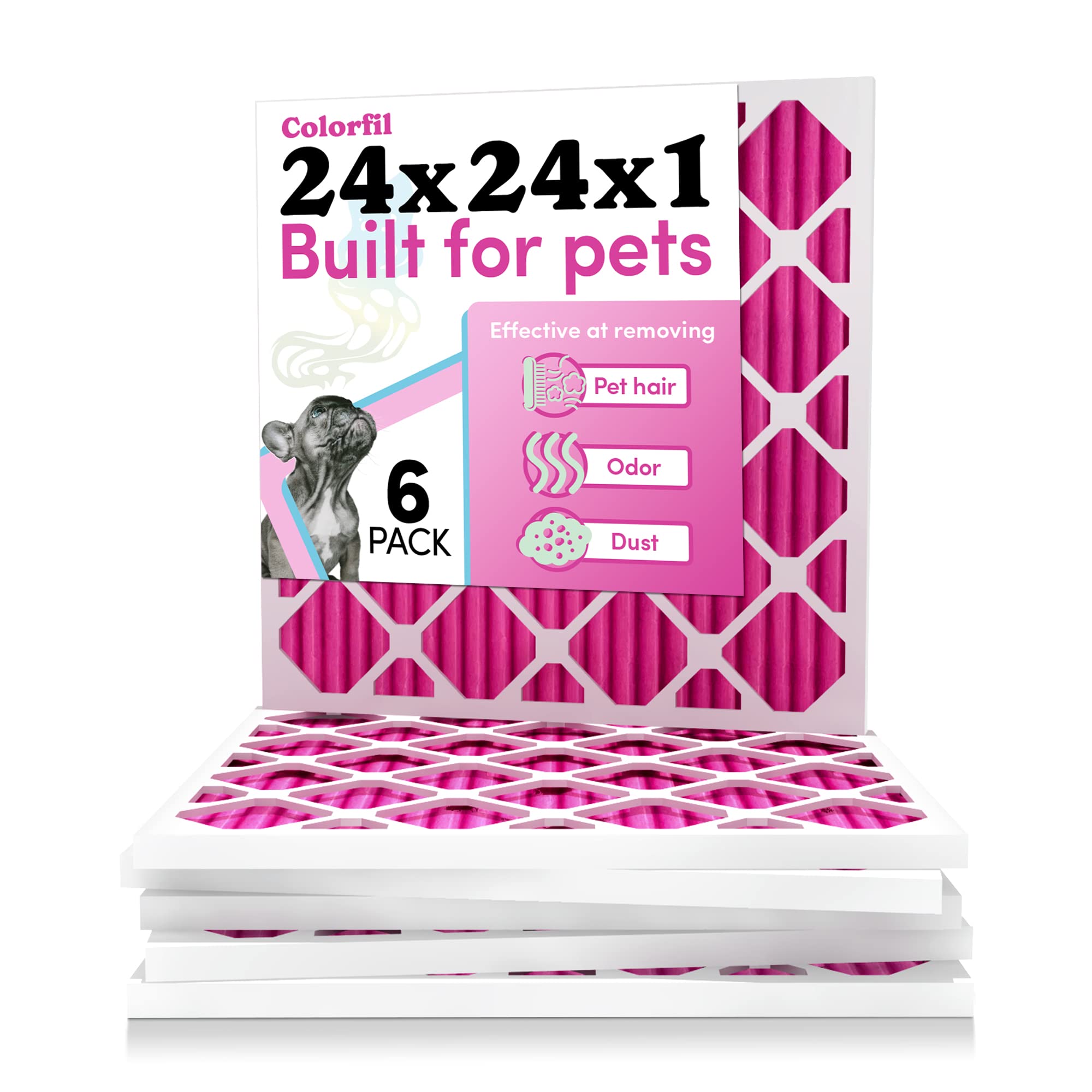 24X24X1 Air Filter By Colorfil | Color Changing Filters For Cat And Dog Odor | Merv 8 Furnace Ac Filter For Pet Hair And Dust |