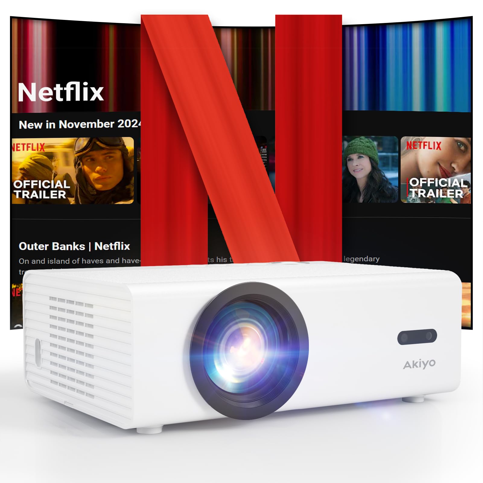 [Netflix Licensed & Auto Focus/Keystone] Akiyo Smart Projector With Wifi And Bluetooth, 600Ansi Portable Mini Projector, 50% Zoom, Native 1080P Projector Compatible With Ios/Android/Hdmi/Usb/Ios