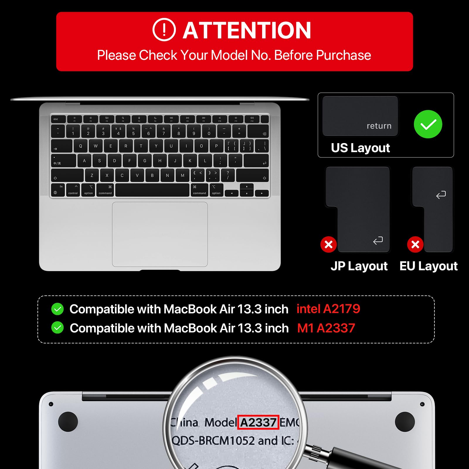 Soonjet Keyboard Cover Compatible With Macbook Air 13 Inch 2022 2021 2020 Release A2337 M1 A2179 Retina Display With Touch Id Ba