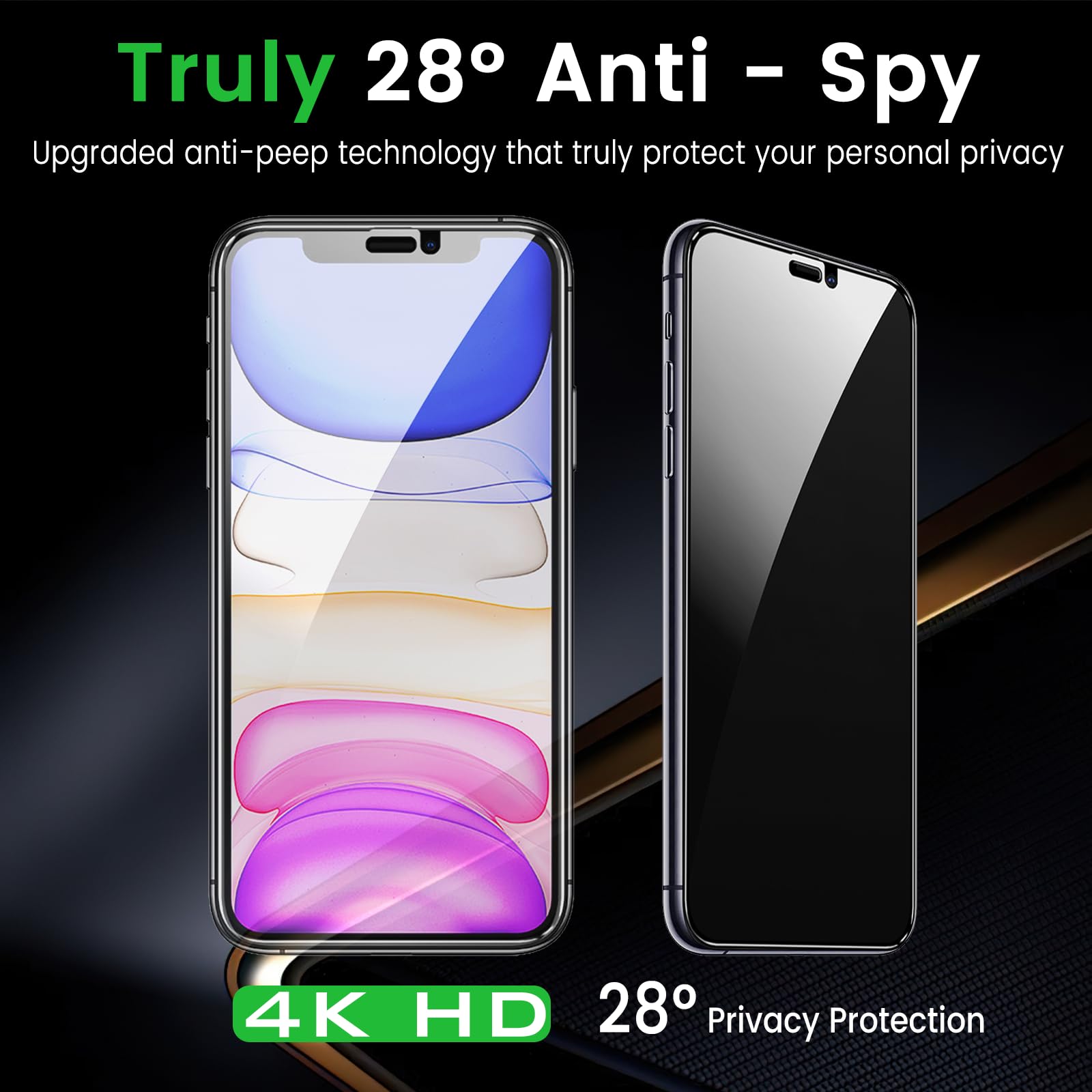Nbiefuny 3 Pack Privacy Screen Protector For Iphone 11 6.1 Inch With 3 Pack Camera Lens Protector, Anti Spy Tempered Glass Film,
