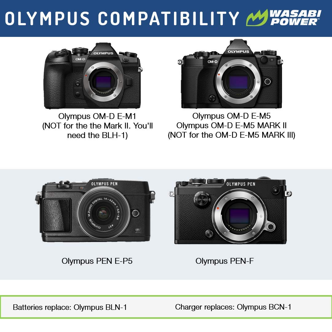 Wasabi Power Battery (2-Pack) And Charger For Olympus Bln-1, Bcn-1 And Olympus Om-D E-M1, Om-D E-M5, Pen E-P5