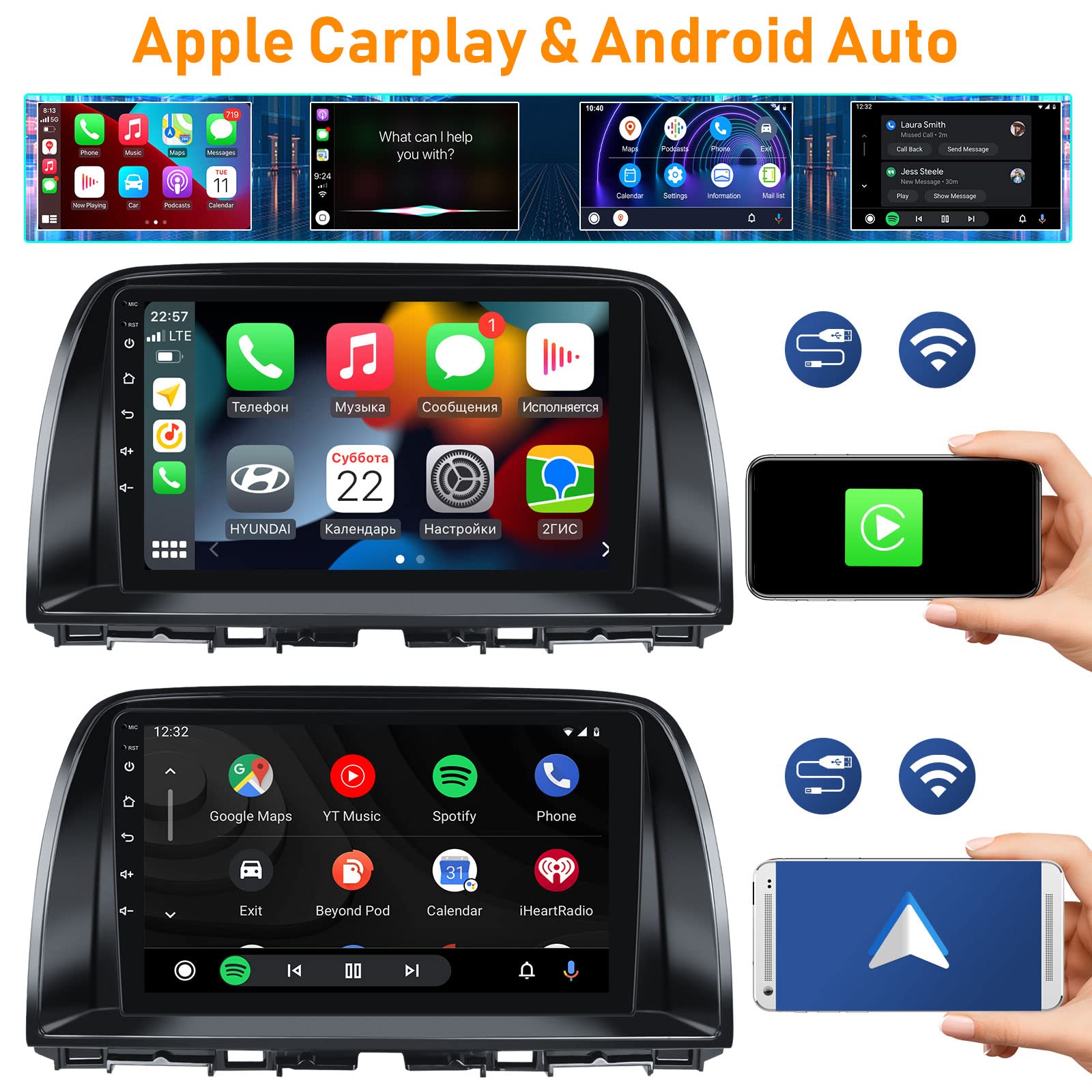 2G+64G Android 13 Car Stereo For Mazda Cx 5 2012 2015 With Wireless Apple Carplay Android Auto,9'' Touchscreen Car Radio With Gp