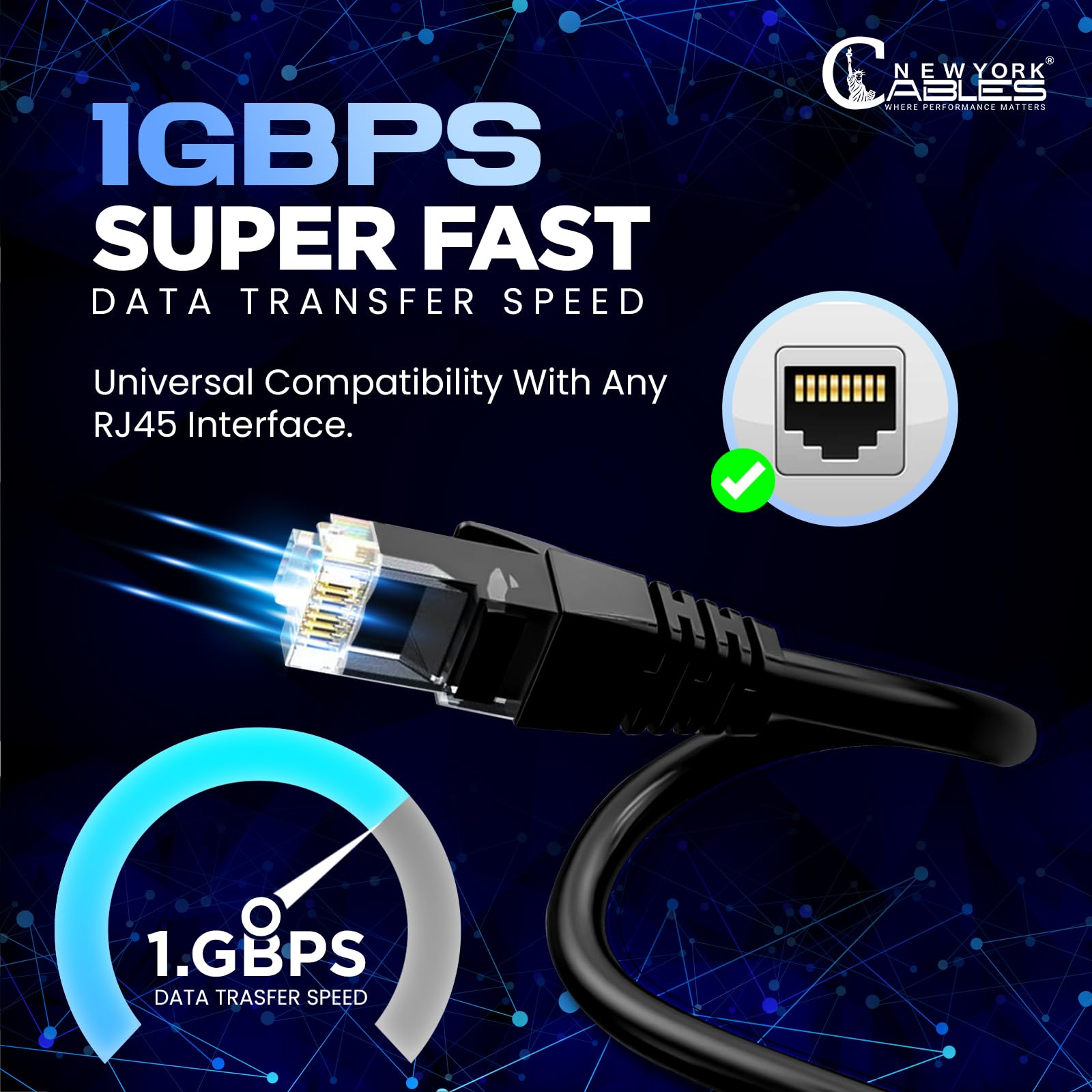 Newyork Cables Cat6 Ethernet Patch Cable 1Ft (5 Pack), Snagless Cat6 Patch Cables For Data Centers, 10Gbps, 550Mhz Ethernet Cord, Bare Copper Network Patch Cables For Home And Enterprise  Black