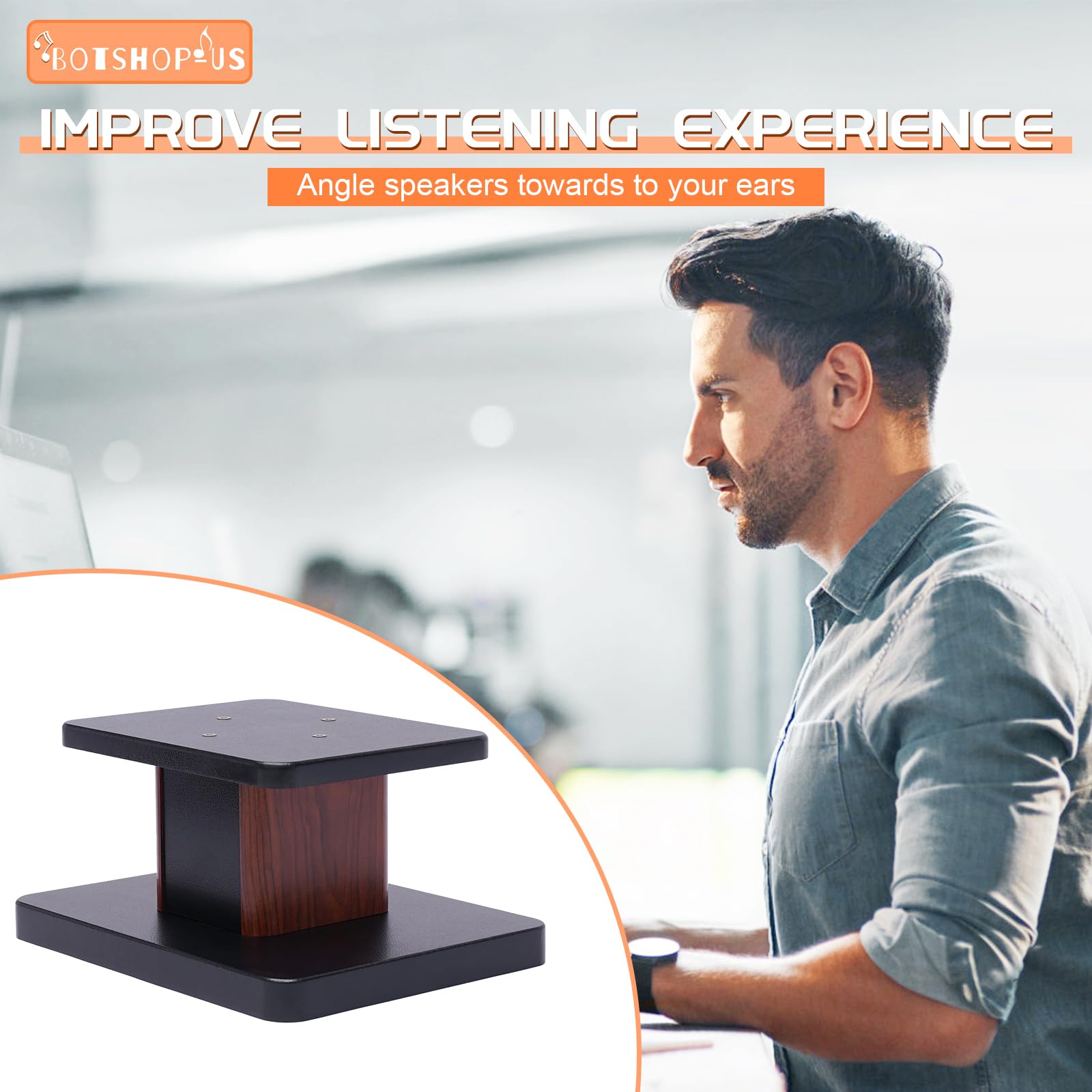 6' Desktop Bookshelf Speaker Stands Pair For Under 15' Studio Speaker Riser Medium&Small Speakers Studio Monitor Stand Computer Gaming Desk Speaker Stand(Yellow Sandalwood)