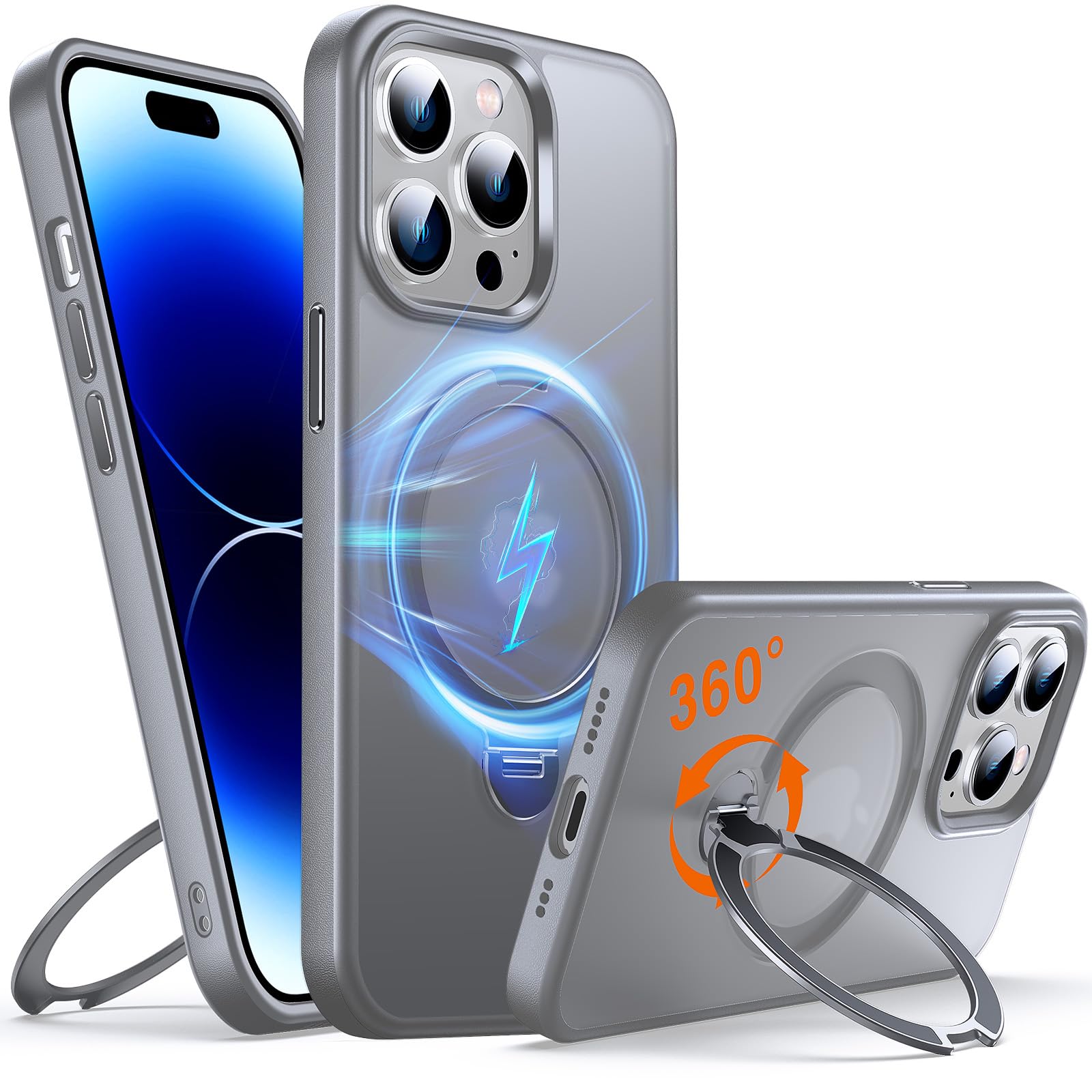 Chicfun 360 O-Ring MagStander for iPhone 13 Pro Max Case with Magnetic Kickstand Ring Holder [Compatible with MagSafe][360Rotate