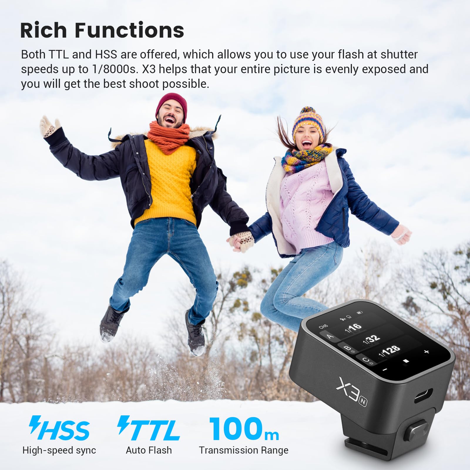 Godox X3 N Touchscreen Ttl Wireless Flash Trigger For Nikon Camera, 1/8000S Hss Ttl Tcm Function, Built In Battery Usb C Charge