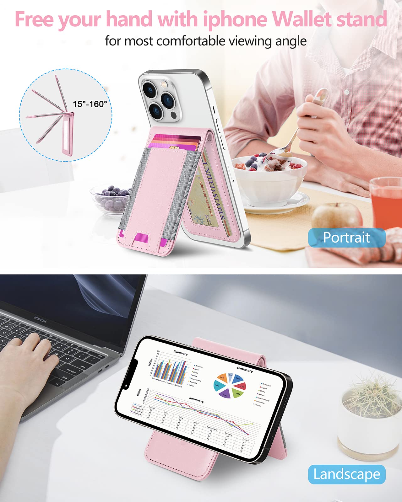 For Magsafe Wallet, Up Grade With Iphone Wallet And Adjustable Stand, Open Id Window, Magnetic Wallet For Iphone 16/15/14 Pro Ma