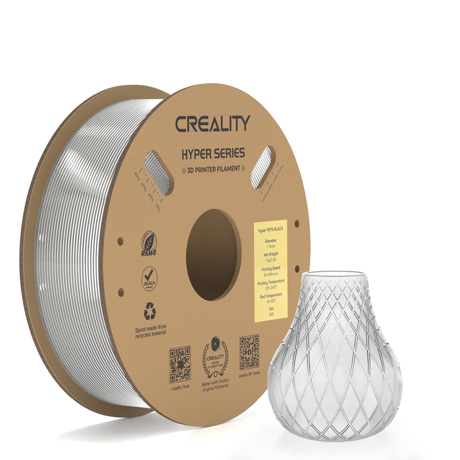 Creality Official Hyper PETG Filament 1.75mm, High Speed 30-600mm/s 3D Printer Filament PETG, Dimensional Accuracy  0.03 mm, Fit