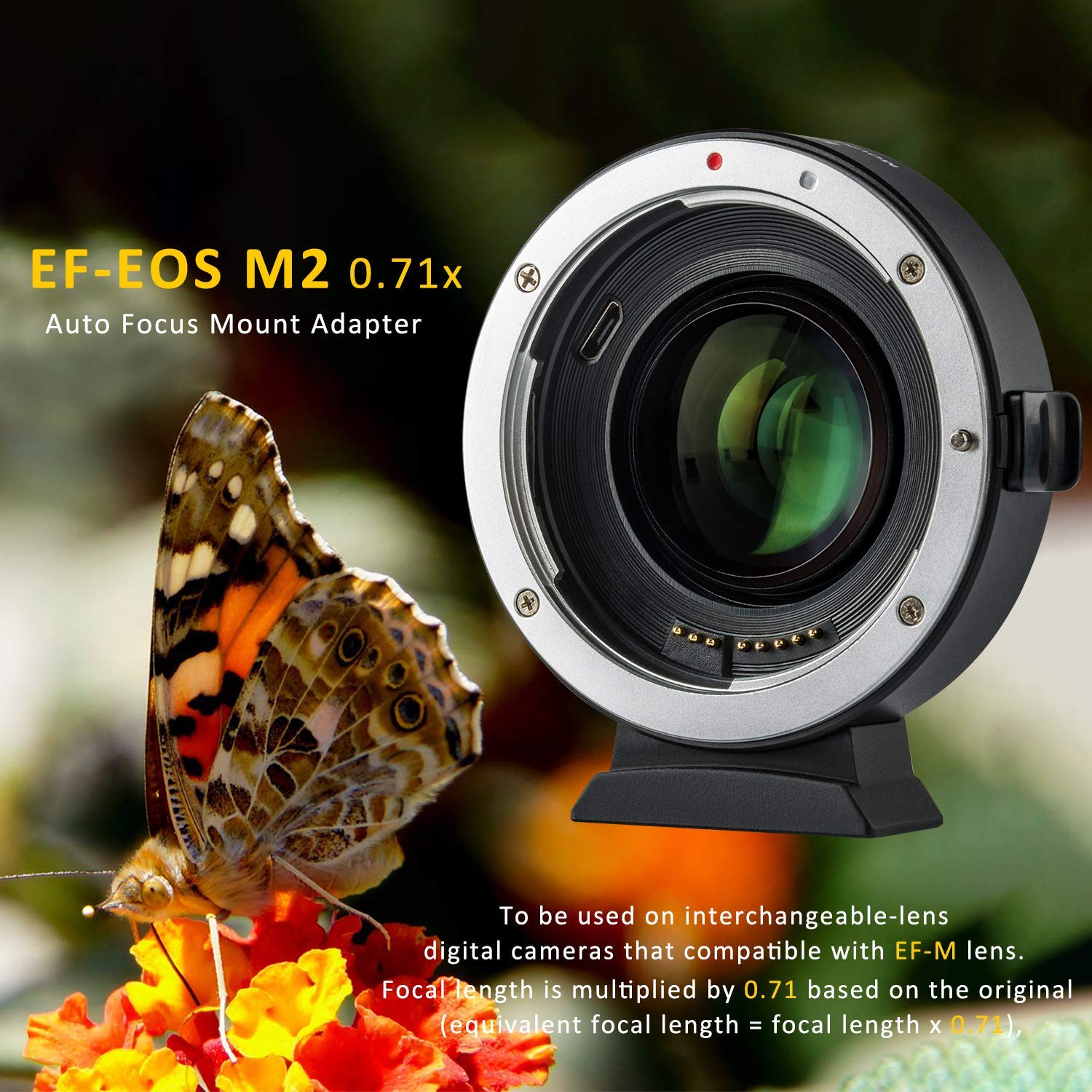 Lens Mount Adapter Ef Eos M2 Auto Focus 0.71X Speed Booster Control Ring For Canon Ef Lens To Canon Eos M (Ef M Mount) Mirrorless Cameras M M2 M3 M5 M6 M10 M50 M100