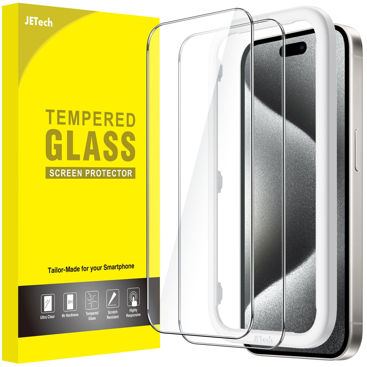 Jetech Screen Protector For Iphone 15 Pro 6.1 Inch, Bubble Free, Tempered Glass Film With Easy Installation Tool, Case Friendly,