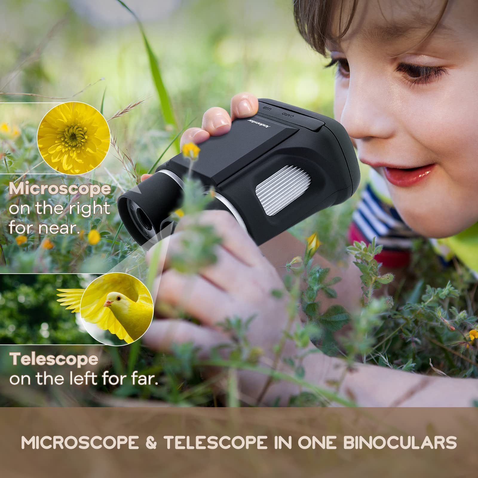 Andonstar Ad122 Kids Microscope&Telescope Double Lens, Portable Handheld Microscope Binoculars, Digital Camera&Video Microscope