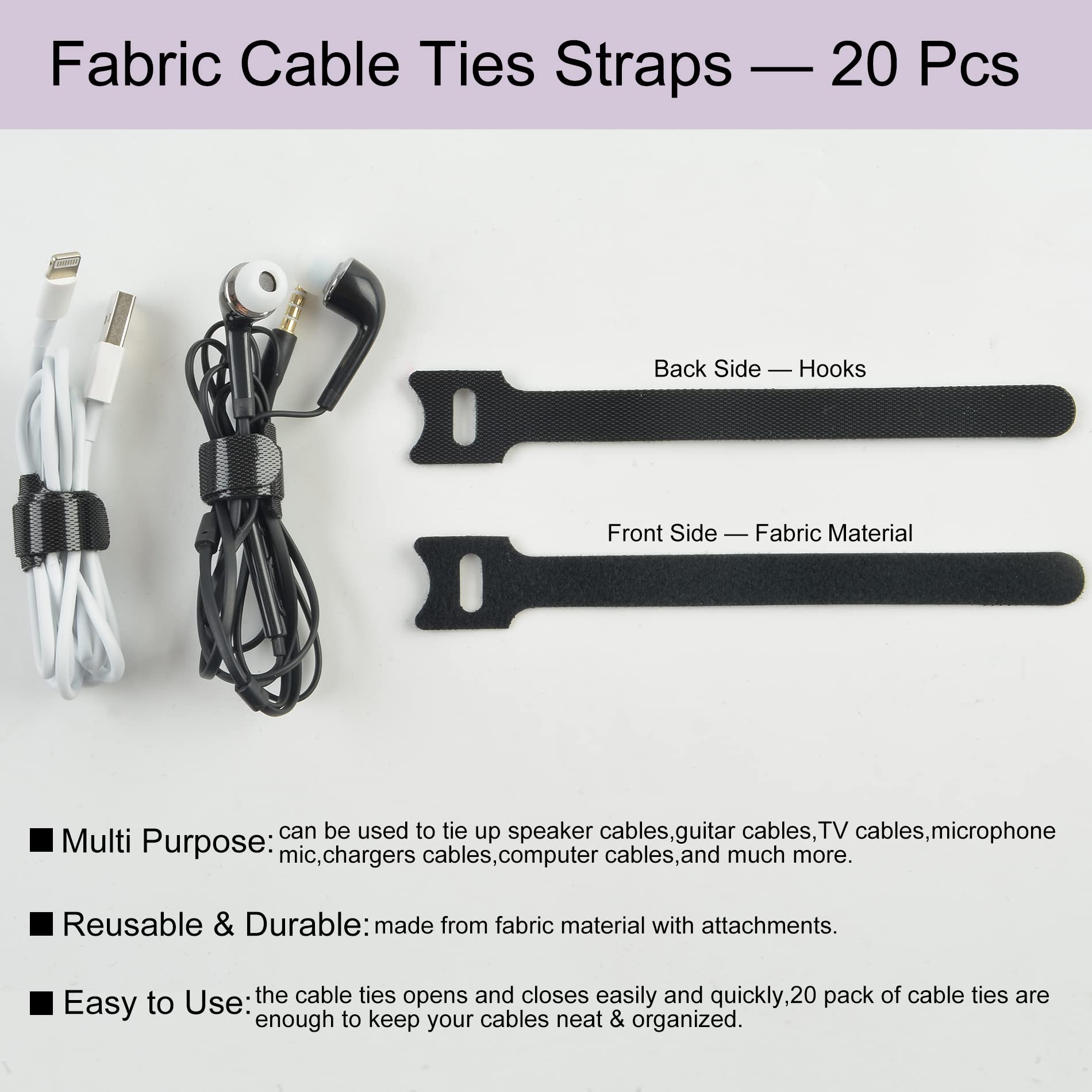 Electronics Organizer 8 Sections Clear Acrylic Cable Storage Bin Box Cord Holder With 20 Pcs Reusable Fastening Fabric Cable Tie