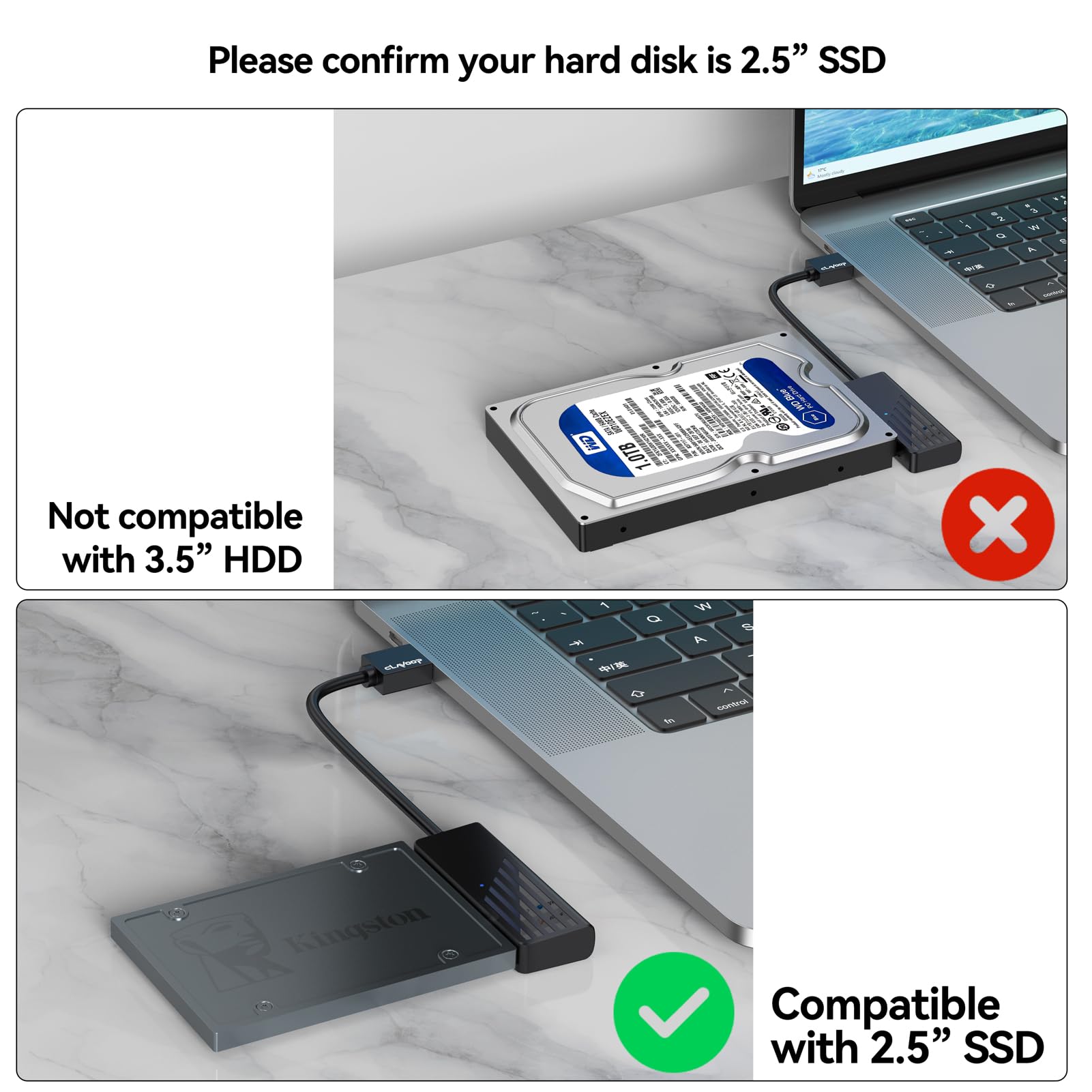 CLAVOOP SATA to USB 3.0 Adapter, 6" Black Cable, Copper, 5Gbps Data Transfer, UASP Compatible for SSD & HDD