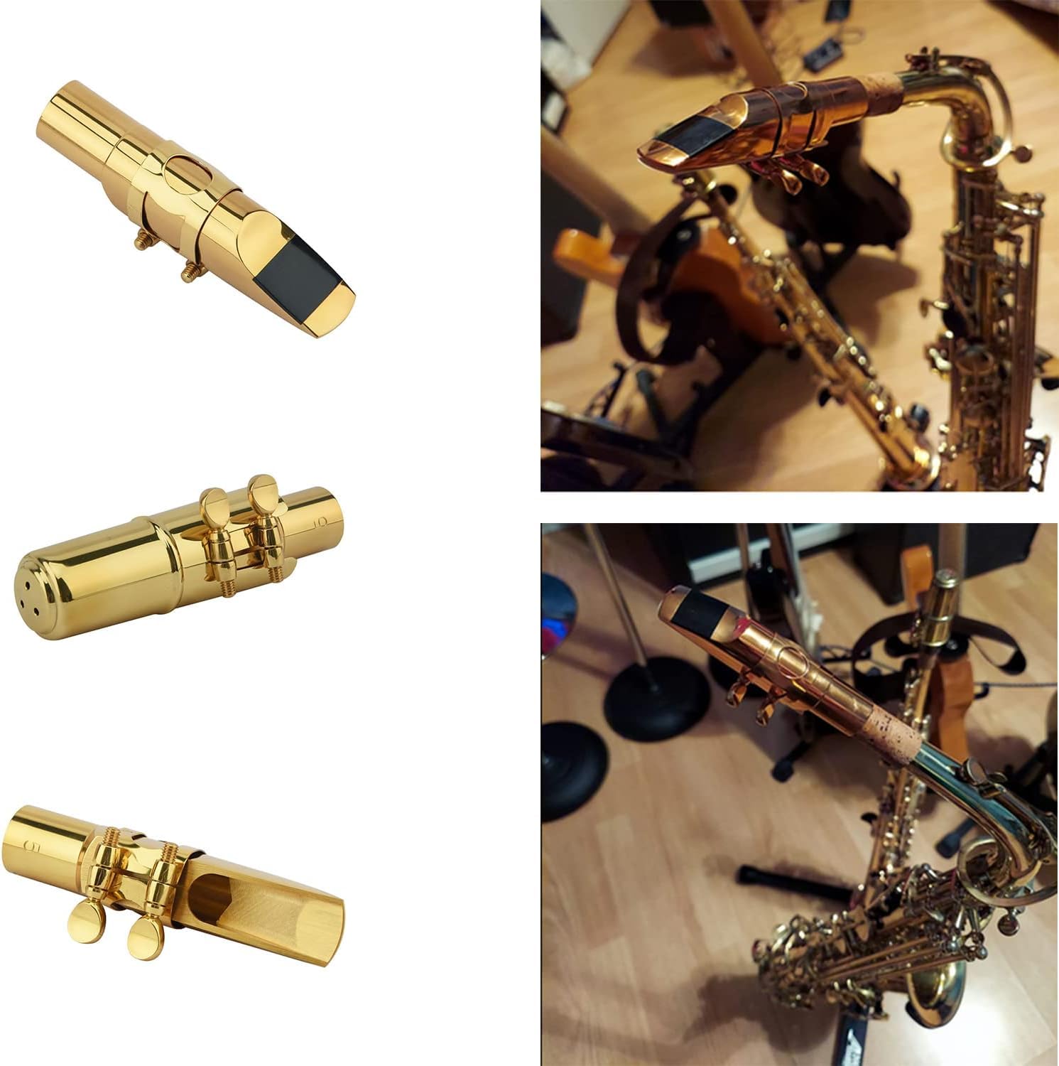 Alto Sax Saxophone Mouthpiece W/Cap & Ligatures, Brass Metal Eb Alto Sax Mouthpieces 5C For Saxophone Professionals And Beginner