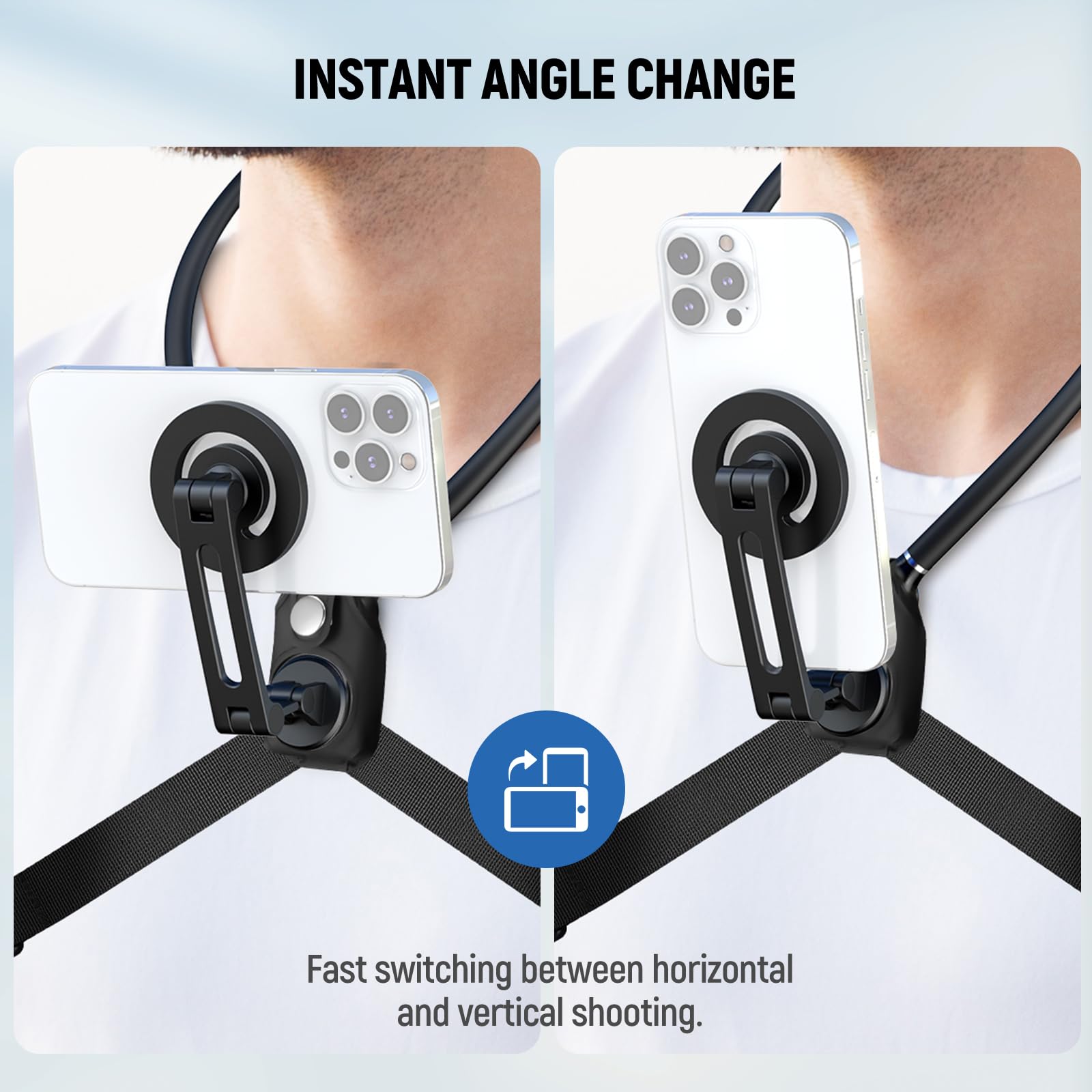 Neewer Magnetic Neck Holder For Action Camera & Phone, Hands Free Neck Mount With Chest Strap Compatible With Gopro Dji Insta360