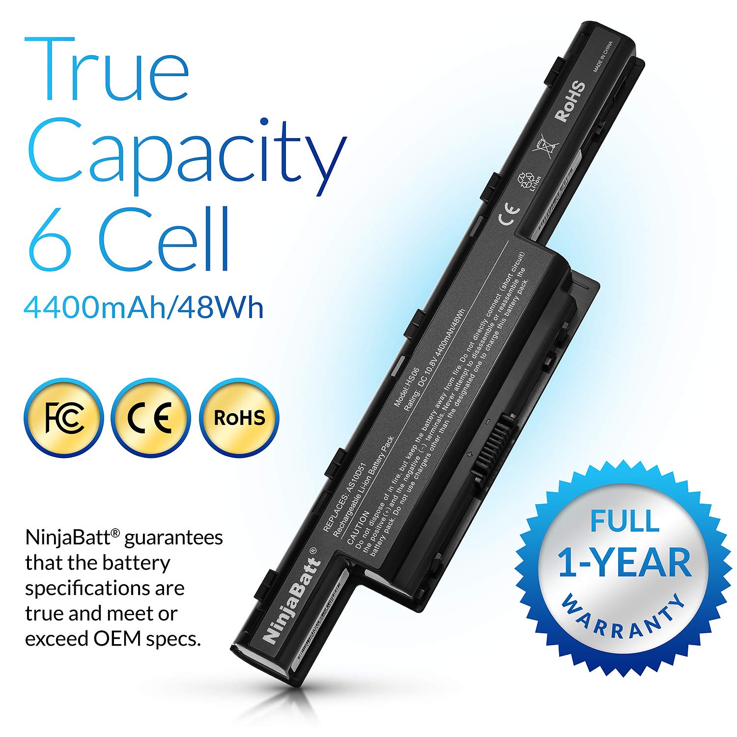 Ninjabatt Battery For Acer As10D31 As10D81 As10D51 As10D41 As10D61 As10D73 As10D75 5750 As10D71 5742 As10D56 E1 531 5250 E1 571 5733 7741 5733 5735 5755   High Performance [6 Cells/48Wh]