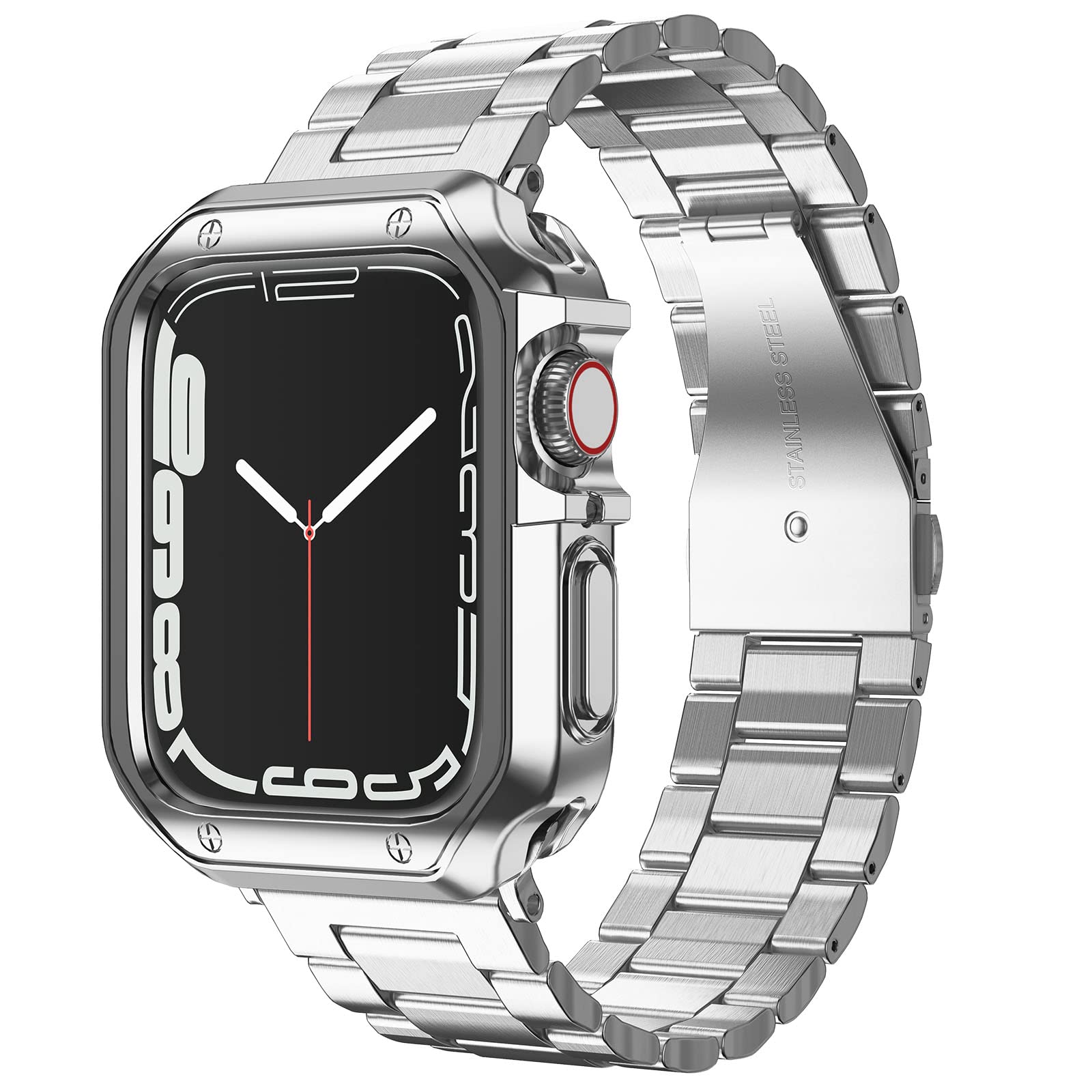 Compatible With Apple Watch Band And Case, Stainless Steel Metal Chain With Tpu Cover, Smart Watch Link Bracelet Strap, Wrist Ba