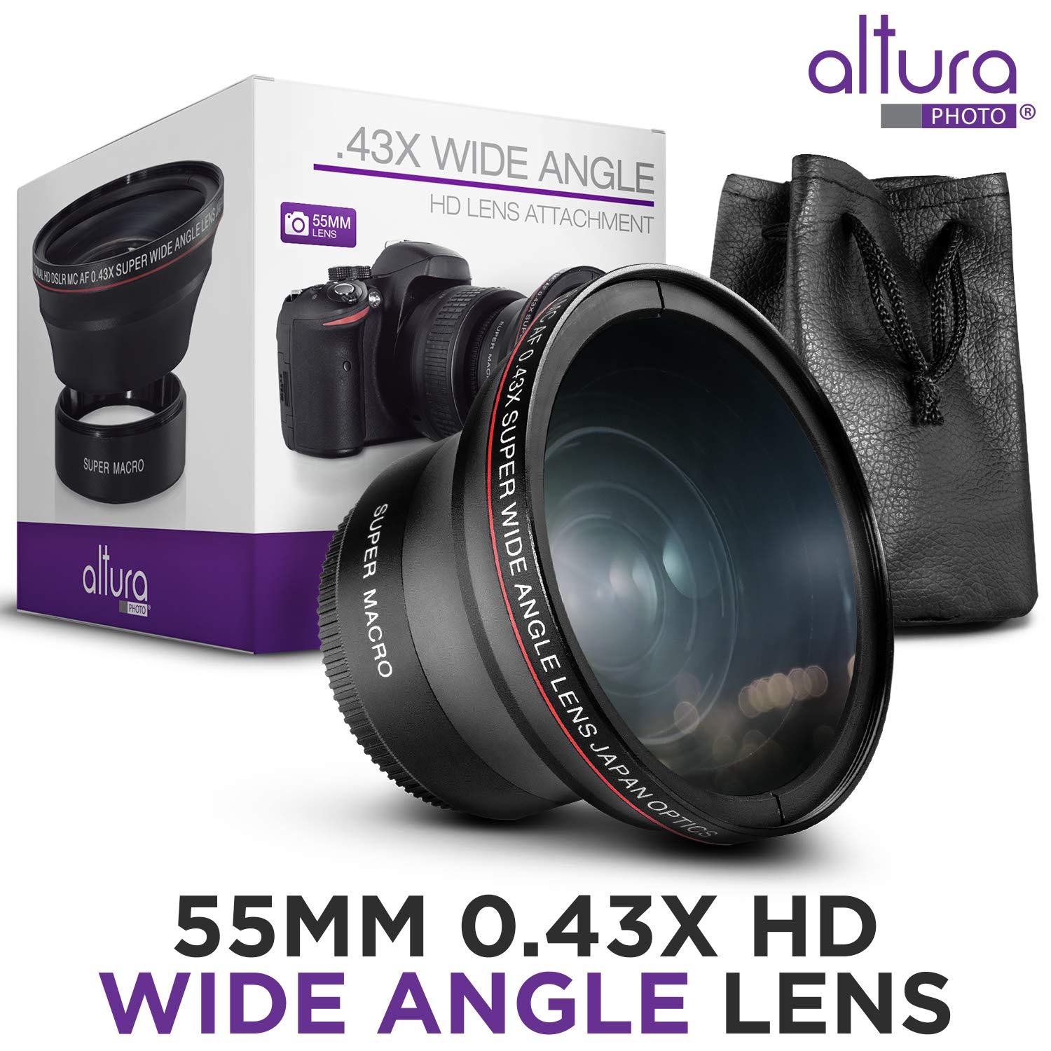 Altura Photo 55Mm 0.43X Professional Hd Wide Angle Lens W/Macro Portion For Nikon Cameras With Dx Nikkor 18 55Mm F/3.5 5.6G Vr A