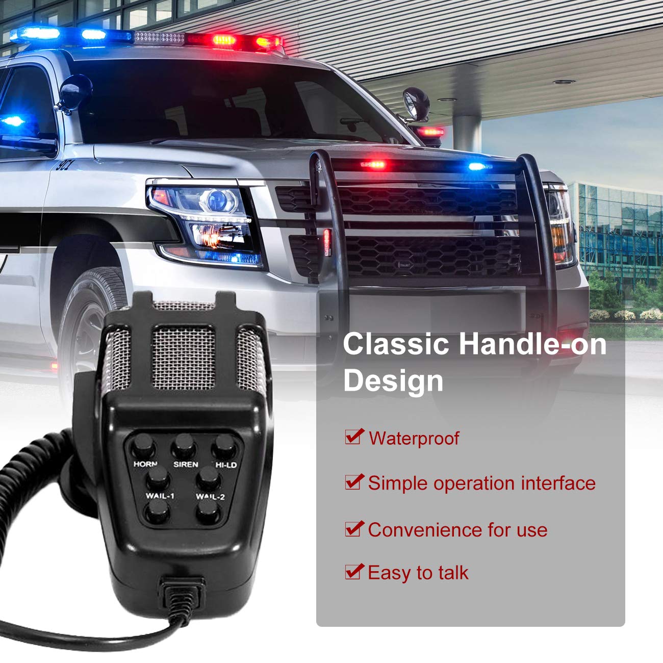Partol Car Pa System Truck Siren Horn 7 Tone Sound With Mic Pa Speaker Vehicle Siren Megaphone Speaker 100W 12V Emergency Sound Amplifier With Microphone Police Fire Ambulance Hooter Traffic Sound