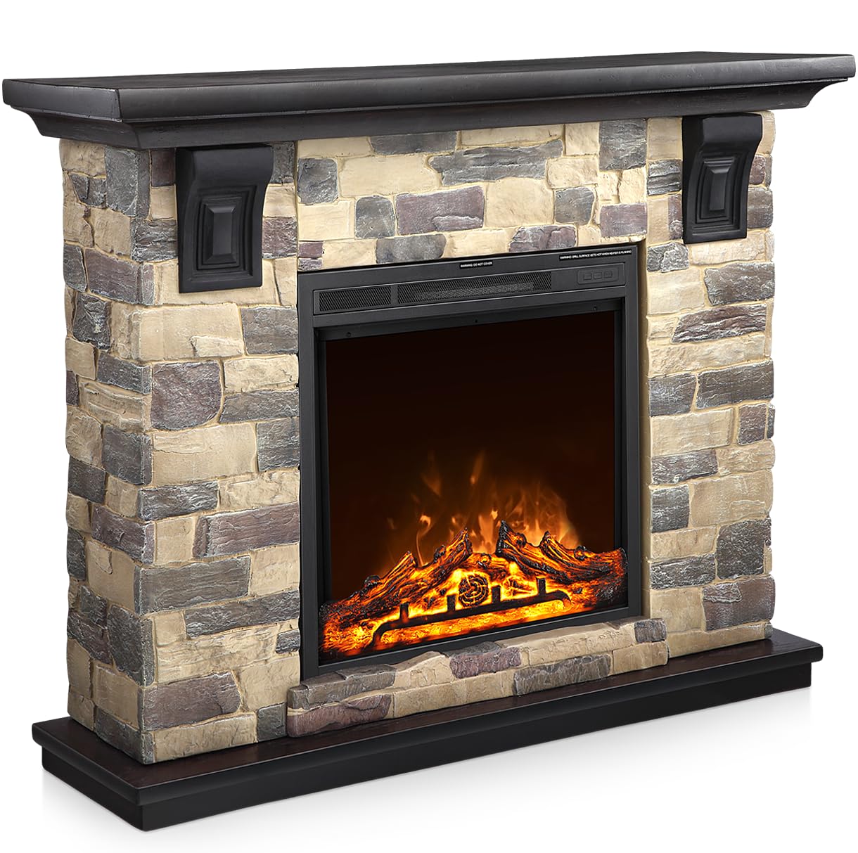R.W.Flame Electric Fireplace Mantel Package, 50 Inch Freestanding Stone Fireplace Heater Tv Stand With Remote Control, 7 Flame B