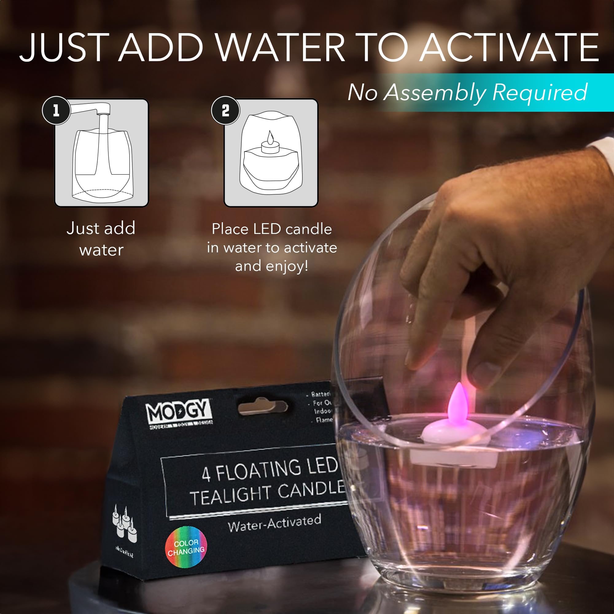 Modgy Led Floating Tealight Candles Flameless Battery Operated Flickering Light Candle, Color Changing, Water Activated, Multi C