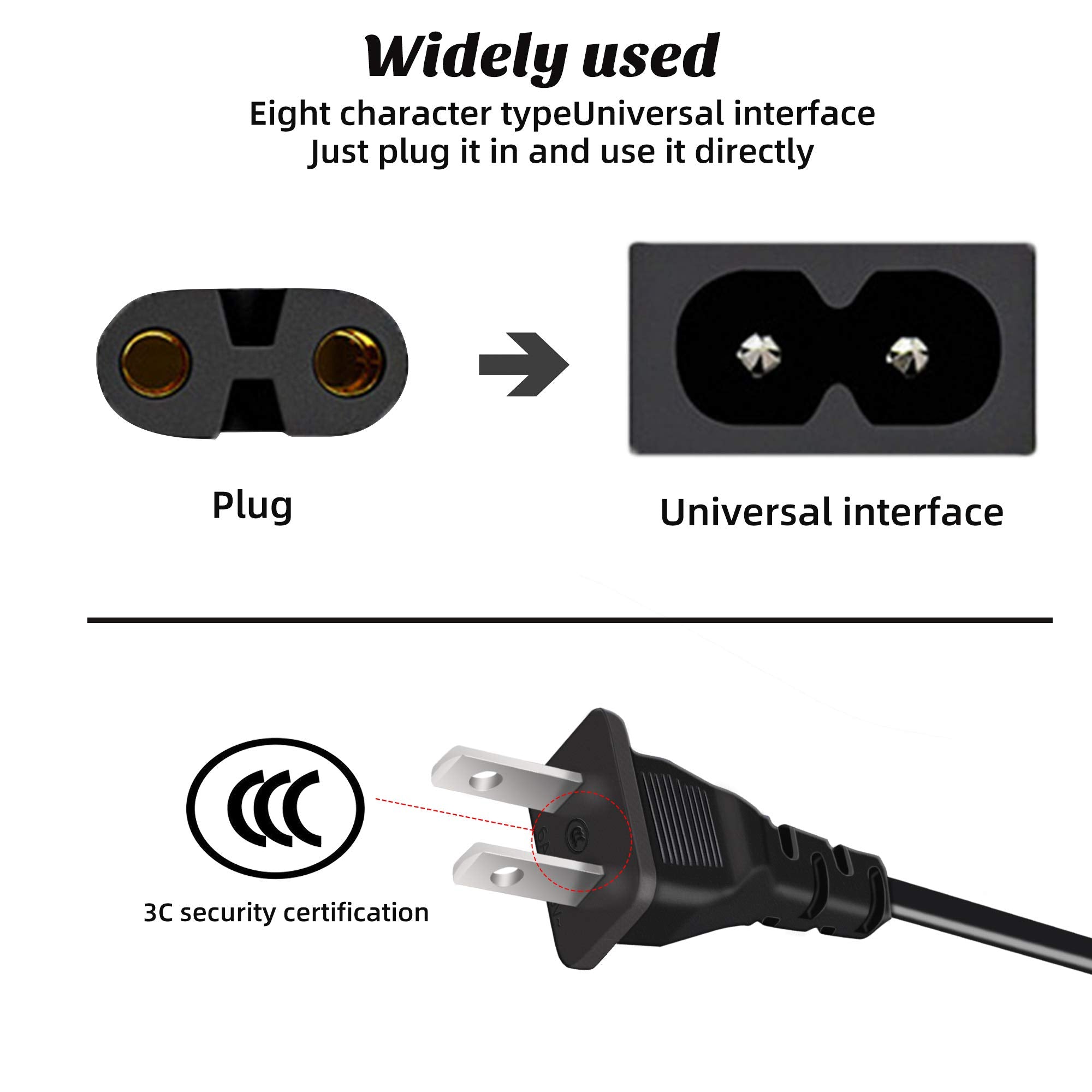 2 Prong Ac Power Cord Cable Compatible With Xbox One S/Xbox One X/Xbox Series X/S Game Console, For Sony Playstation Ps4 Ps3 Ps2