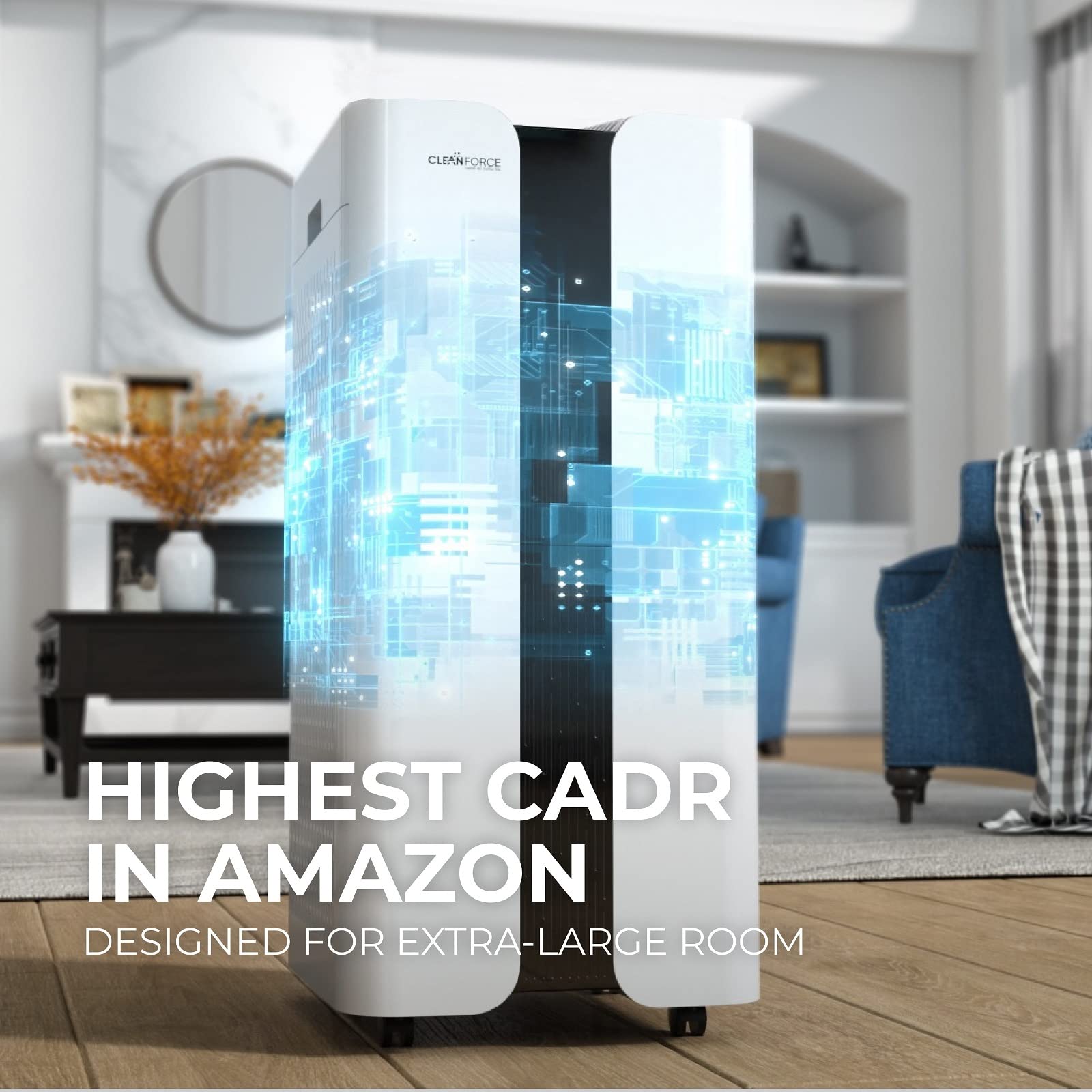 Cleanforce Mega1000 Extra Large Air Purifier For Home Large Room, Covers 3000 Sqft, H13 True Hepa Filter, Filters 99.97% Dust, S
