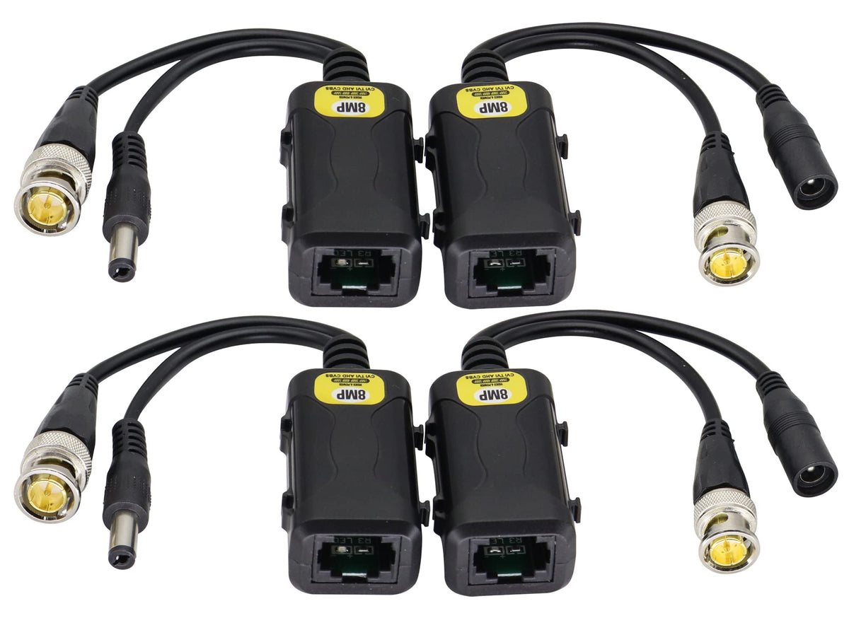 Zdycgtime 8Mp Hd Balun Rj45 To Bnc Video Baluns Transceiver Passive With Dc Power Jack For 720P 1080P 3Mp 4Mp 5Mp 8Mp Hd Cvi/Tvi
