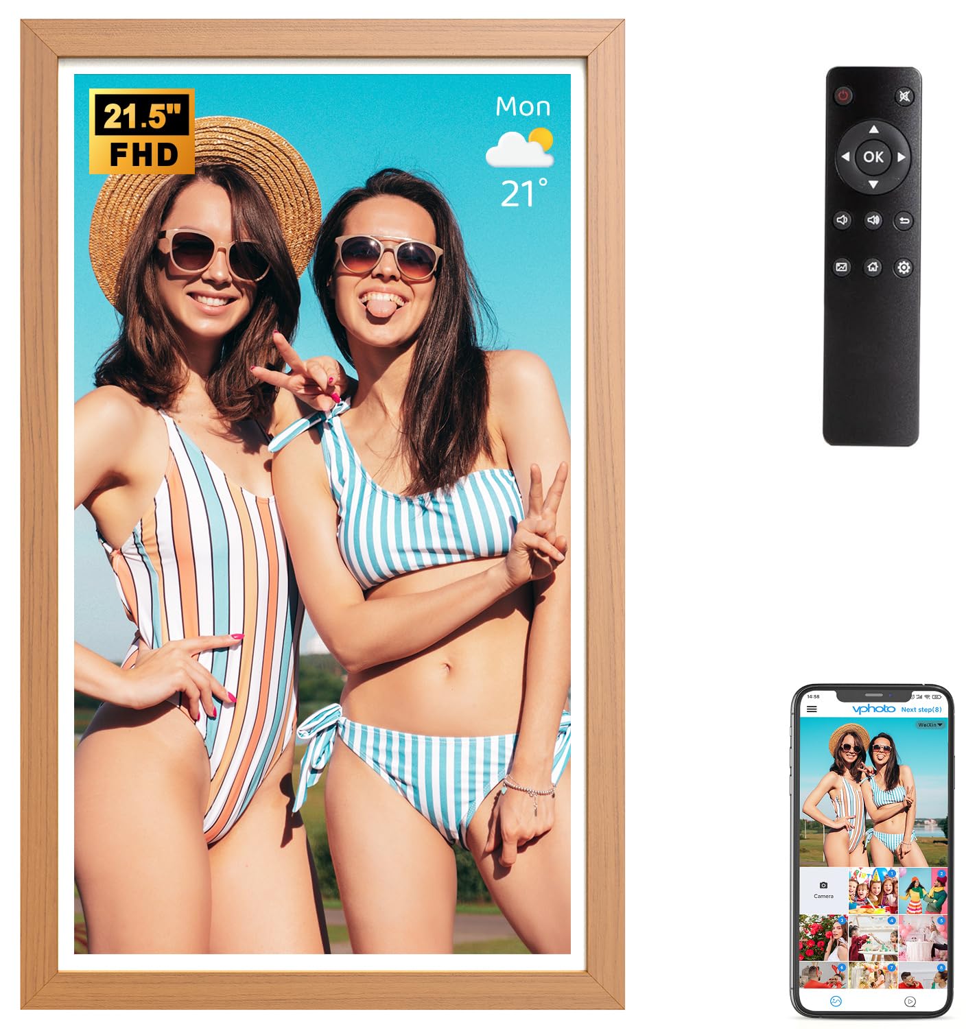 Fullja 21.5    WiFi Digital Photo Frame Large Digital Picture Frame, 32GB Storage Digital Art Frame, Share Photo Video via APP E