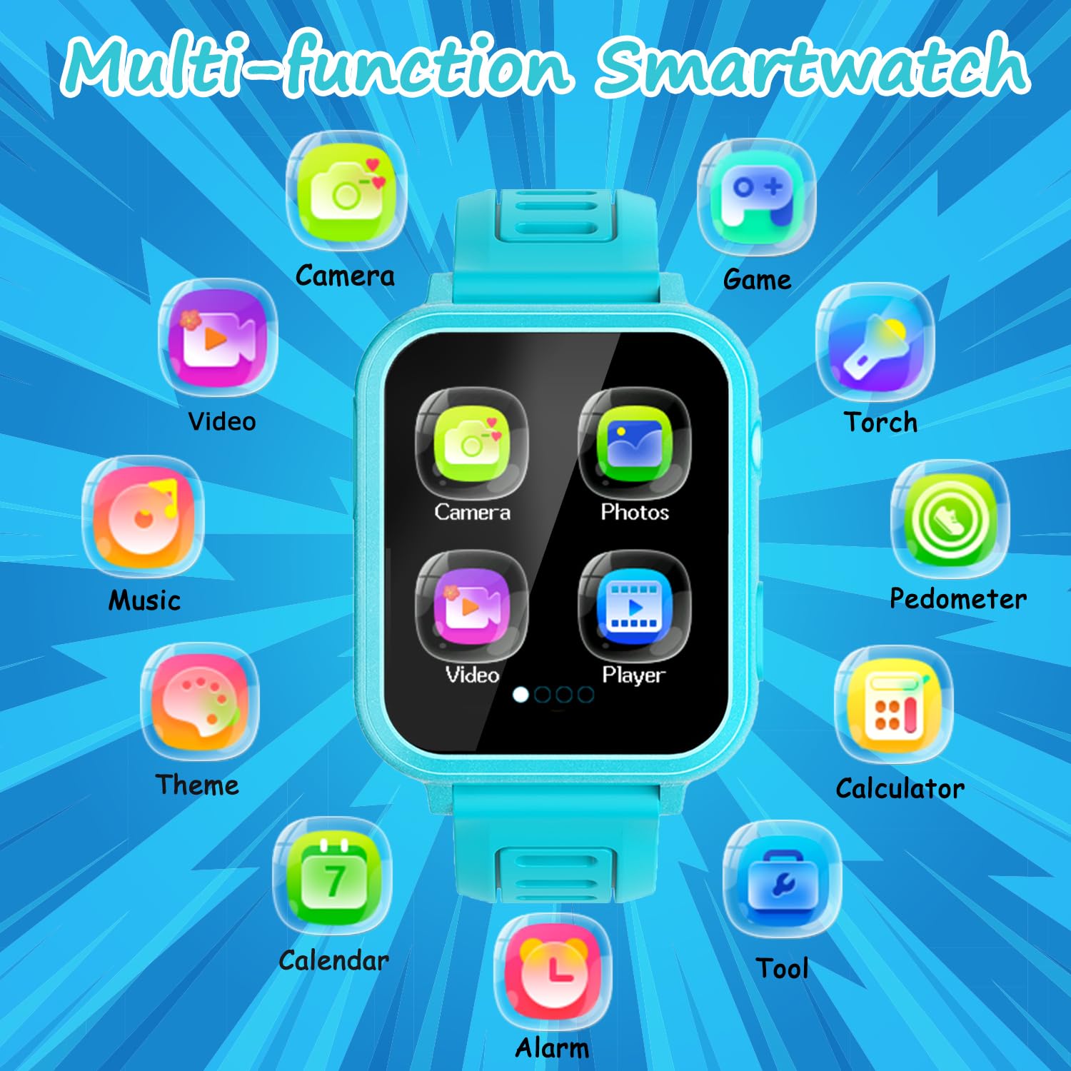 Kids Smart Watch Girls Gifts For Age 5-12, 24 Puzzle Games Hd Touch Screen Watches With Video Camera Music Player Pedometer Flas