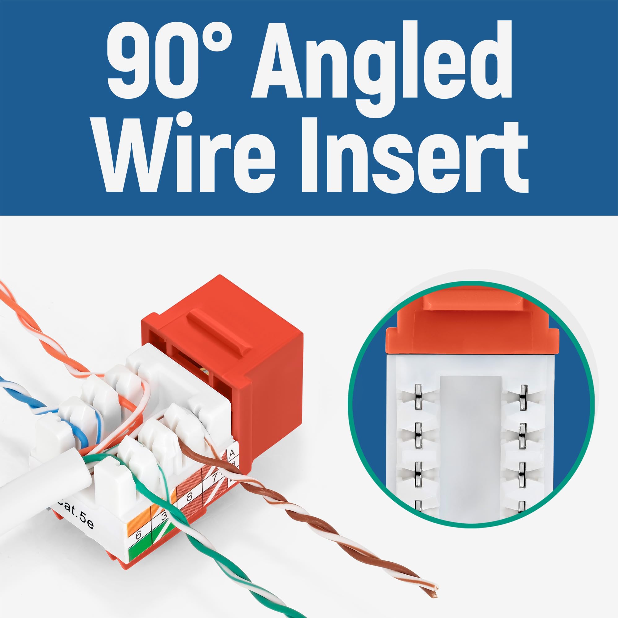 Everest Media Solutions 90 Angled Cat5E Keystone Jack In Orange   Slim Profile Rj45 Ethernet Connector   Compatible With 90 Angl