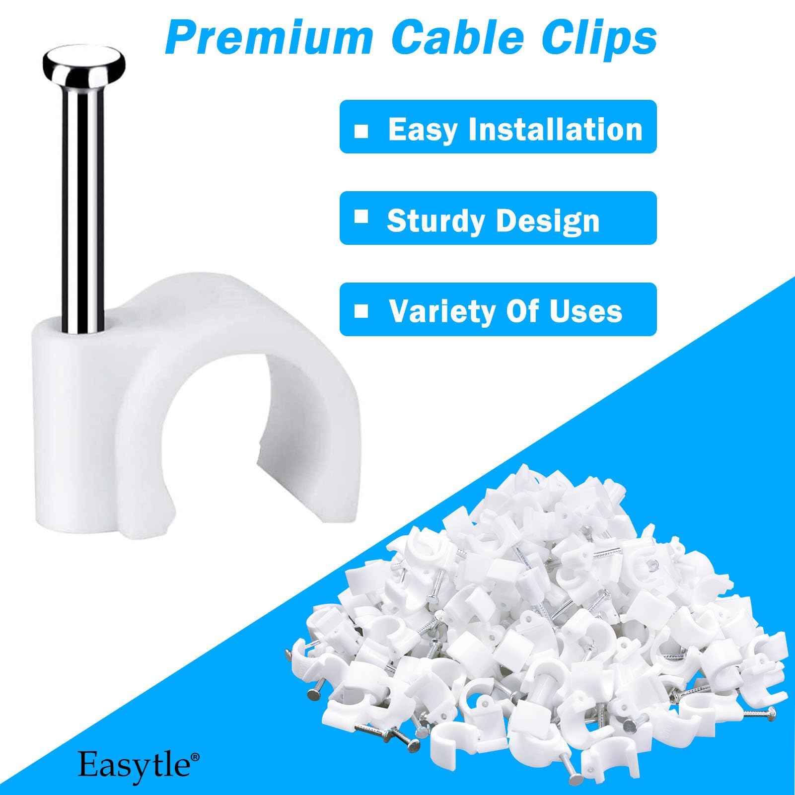 Cable Wire Clips 4Mm 6Mm 8Mm 10Mm Cable Management Rg6 Rg59 Cat5 Cat6 Rj45 Electrical Ethernet Dish Tv Speaker Wire Cord Tie Hol