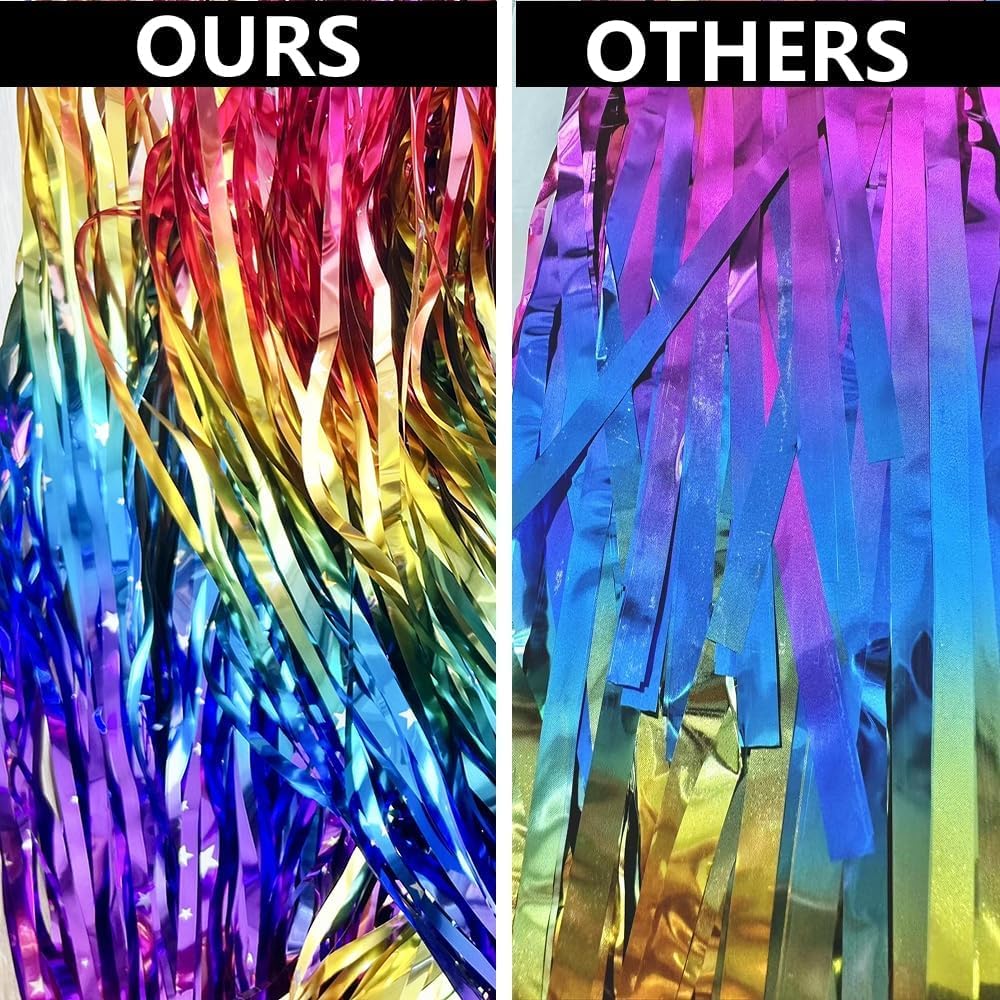 Pack Of 4 Sparkling Neon Rainbow Foil Fringe Curtain Backdrop Metallic Streamers Photo Booth Props For Birthday Bachelorette Gay