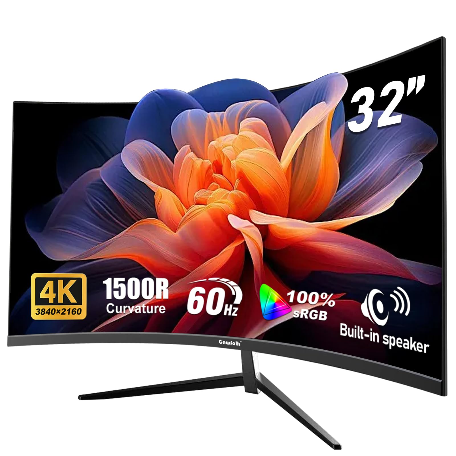 Gawfolk 32 Inch 4K UHD Curved 1500R Computer Monitor, Ultra-Clear (3840  2160p) Screen, 100% sRGB, 178 Viewing Angle, DisplayPor