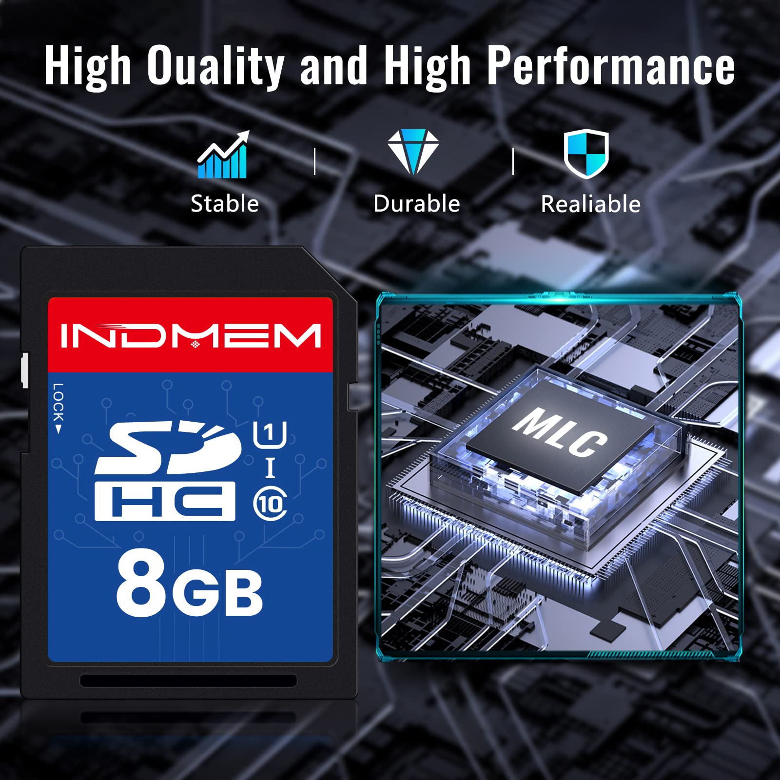 Indmem Sd Card 8Gb 2 Pack Uhs I U1 Class 10 8G Sdhc Flash Memory Card Compatible With Digital Camera, Computer, Trail Cameras
