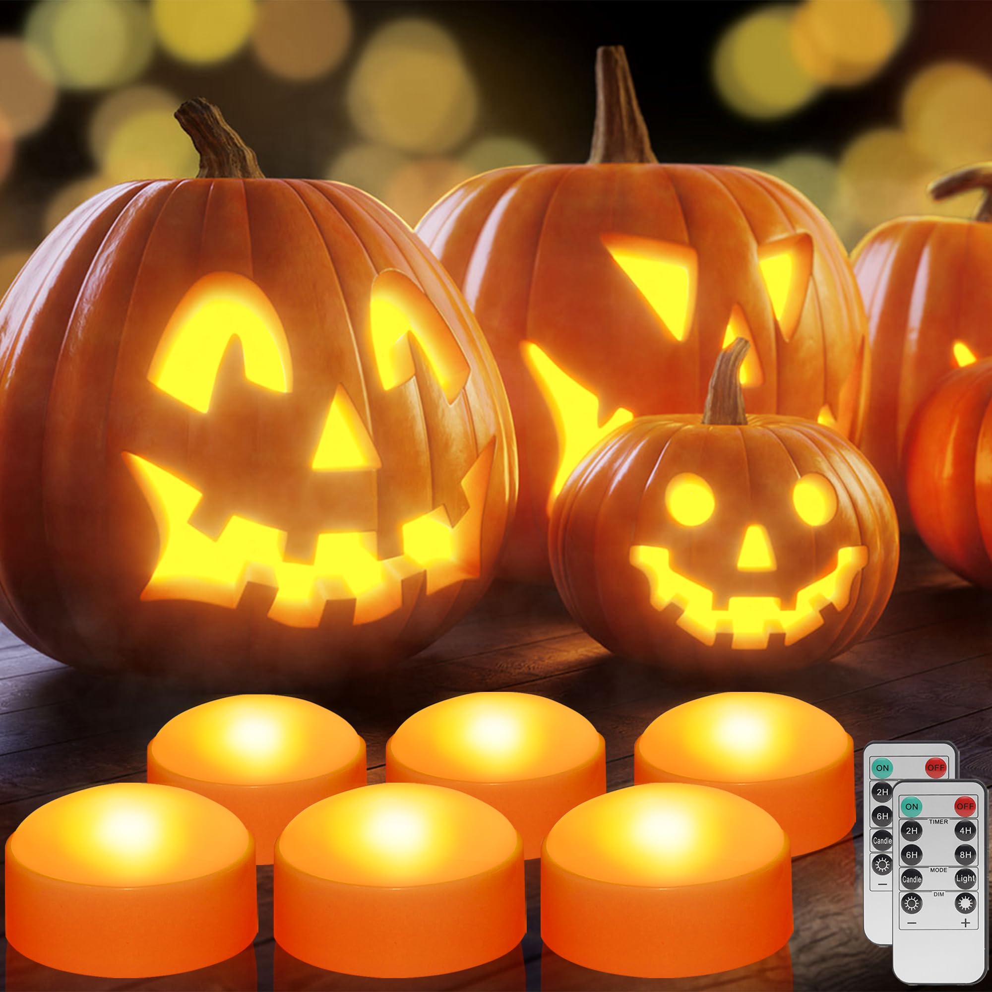 Solled 6 Pack Halloween Led Pumpkin Lights, Pumpkin Lights Decoration Bright And Flickering Flameless Candles With Remote Contro