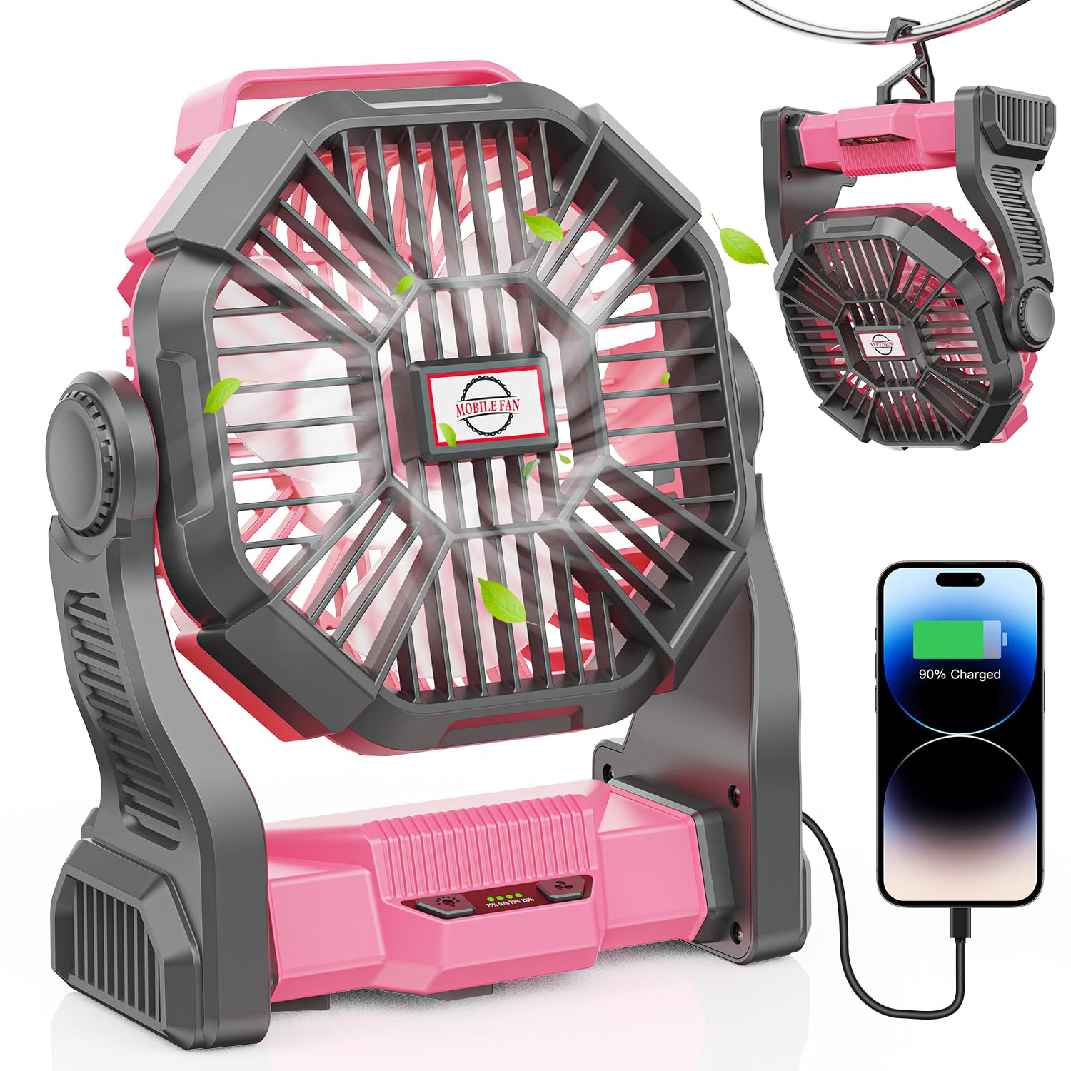 Dowilldo Camping Fan With Led Lantern, 10400Mah Portable Battery Operated Outdoor Fan, Personal Rechargeable Fan For Travel, Hik