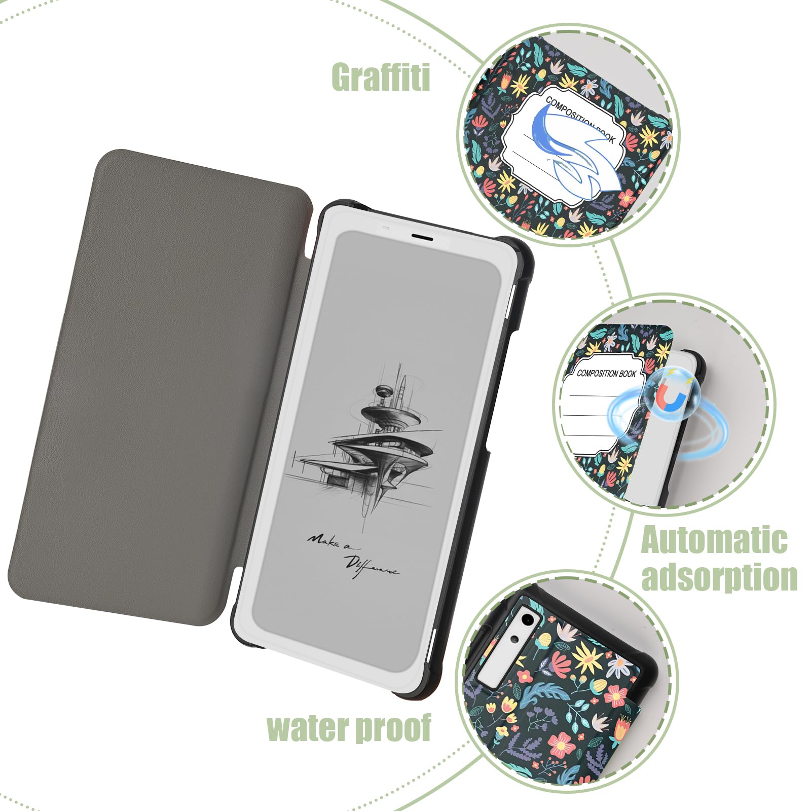 Qiofearth Case For Onyx Boox Palma 6.13'' Back Cover,New Lightweight Pu Leather Cover,And Water Safe, Foldable Protective Cover,