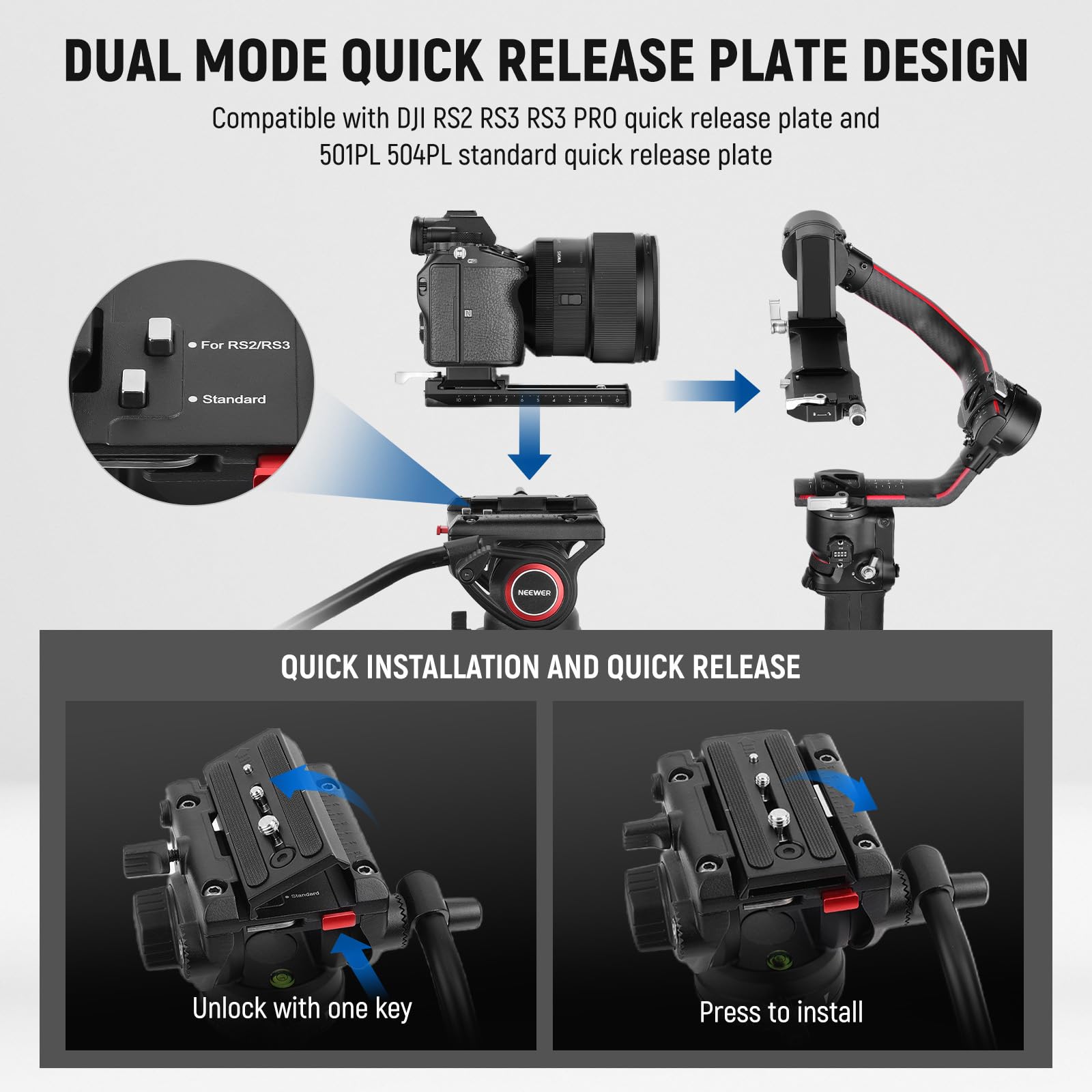 Neewer 74'' Video Tripod With Fluid Head, Qr Plate, Aluminum Heavy Duty Camera Tripod Professional For Dslr Cameras Camcorders,